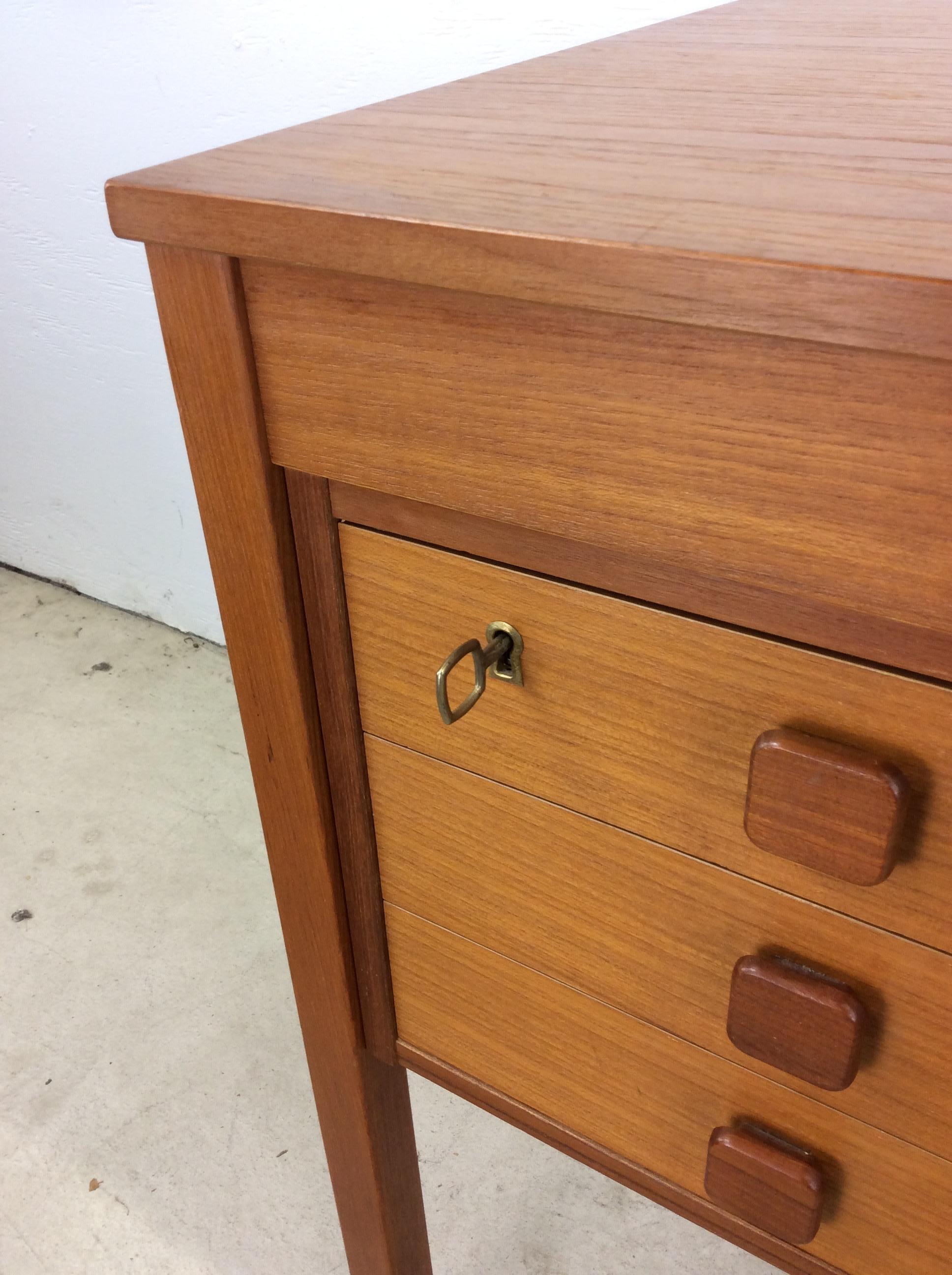 Danish Modern 6 Drawer Writing Desk with Lock & Key For Sale 5