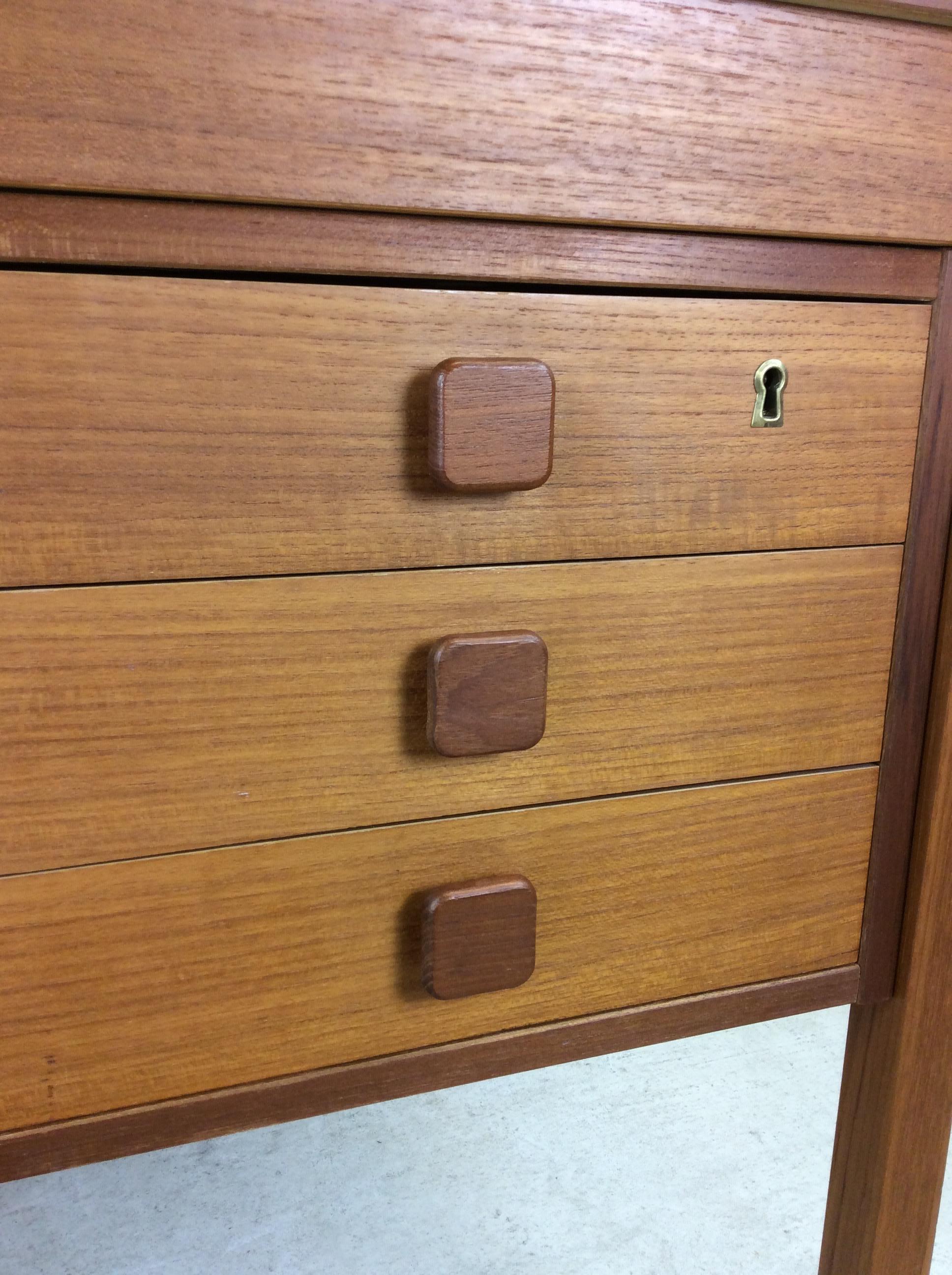 Danish Modern 6 Drawer Writing Desk with Lock & Key For Sale 8