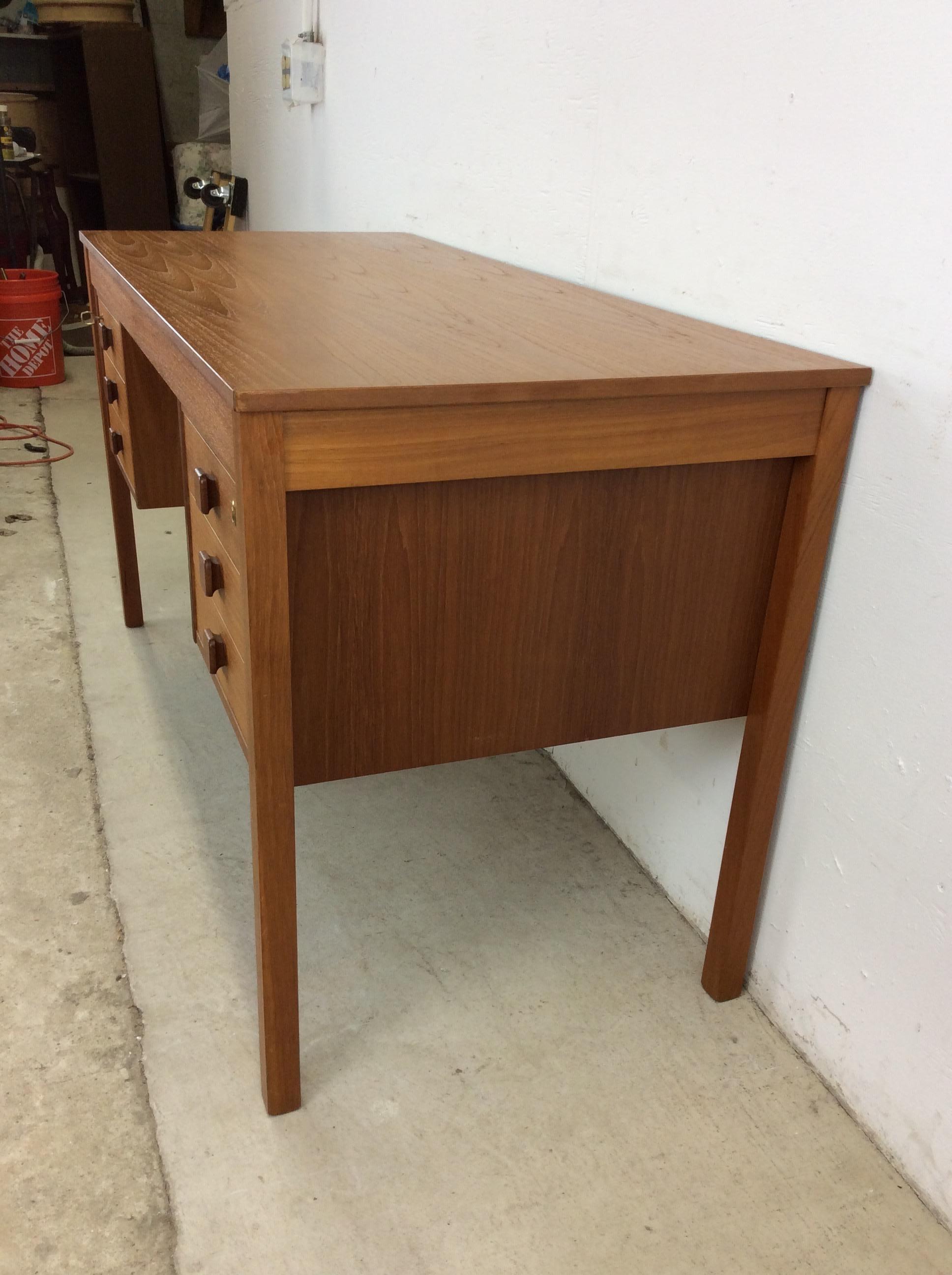 Danish Modern 6 Drawer Writing Desk with Lock & Key For Sale 9