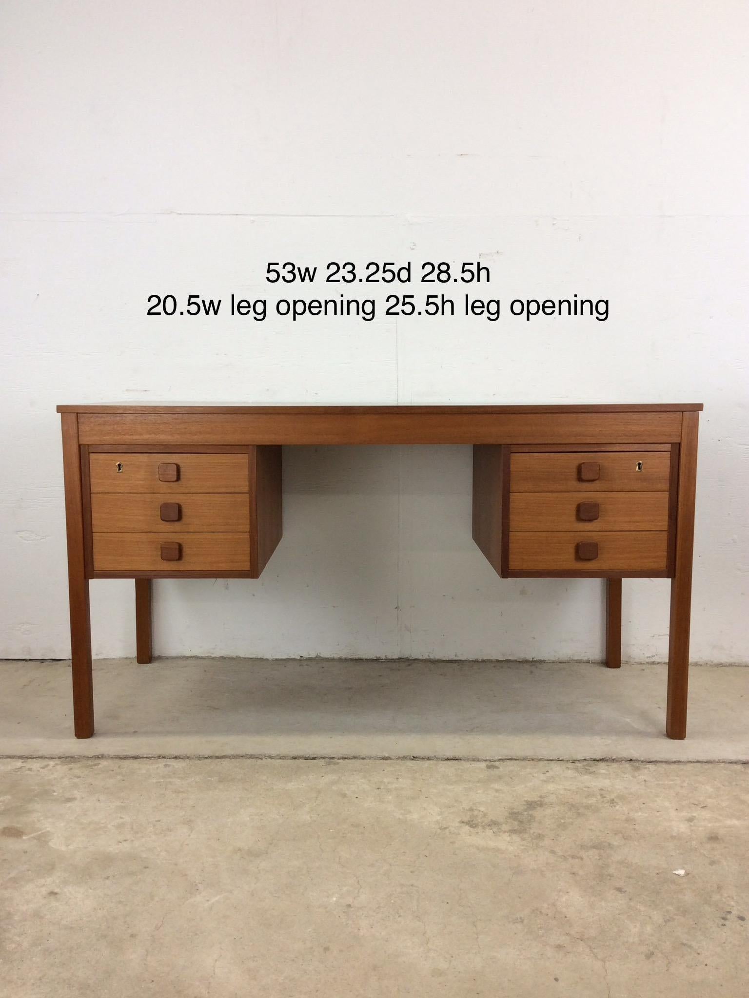 Danish Modern 6 Drawer Writing Desk with Lock & Key For Sale 11