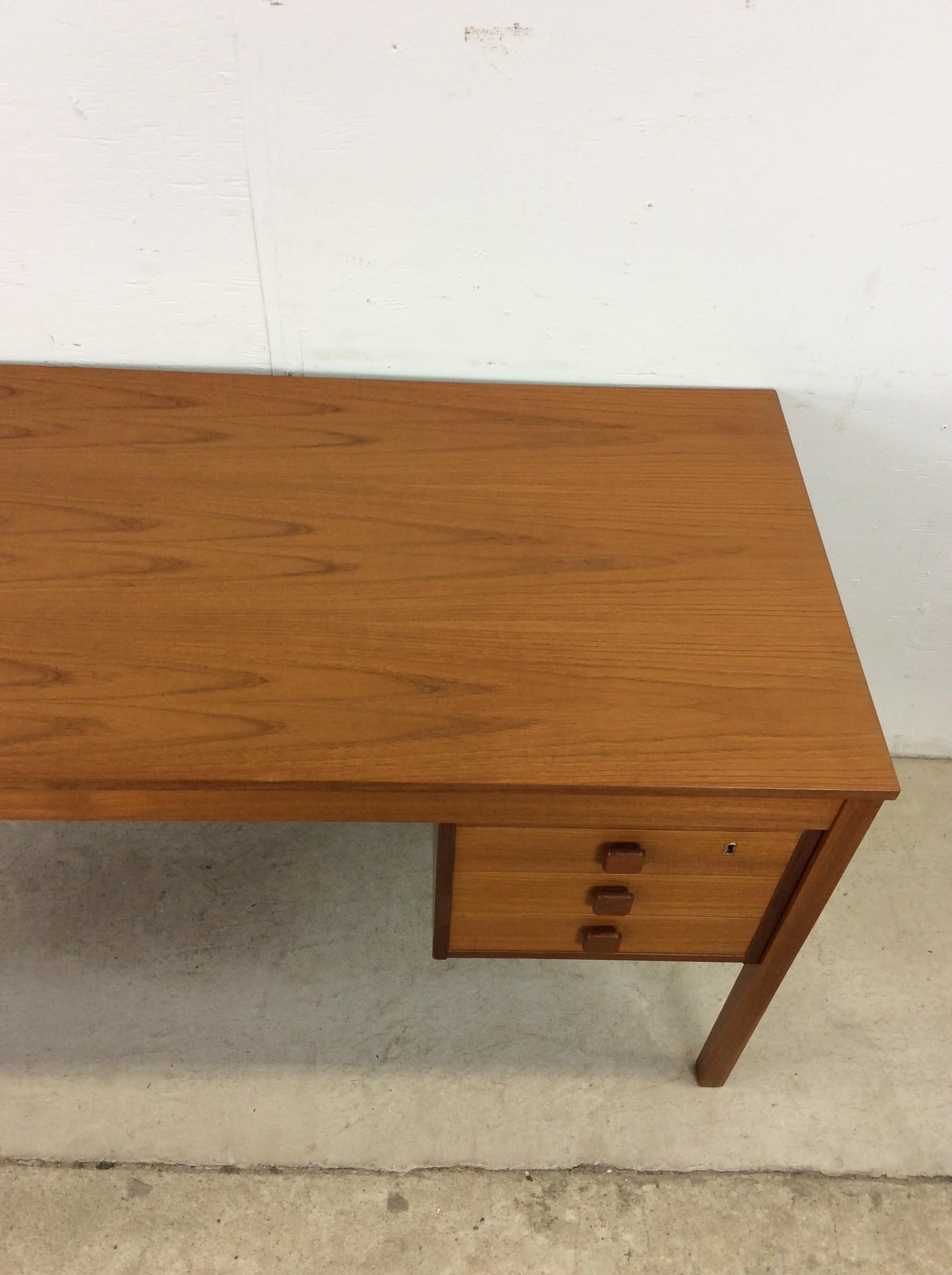 Veneer Danish Modern 6 Drawer Writing Desk with Lock & Key For Sale