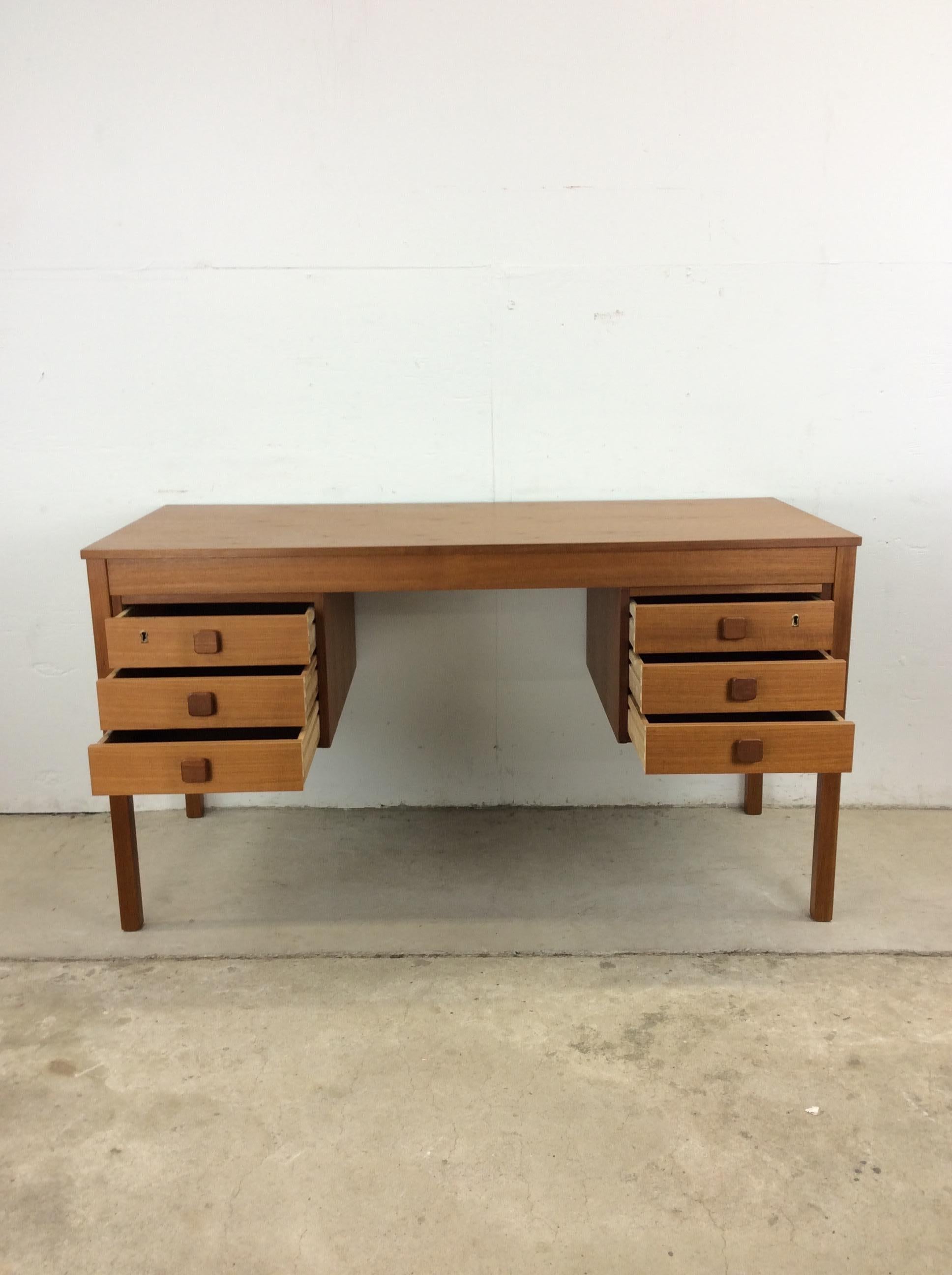 Danish Modern 6 Drawer Writing Desk with Lock & Key For Sale 1