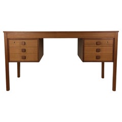 Danish Modern 6 Drawer Writing Desk with Lock & Key