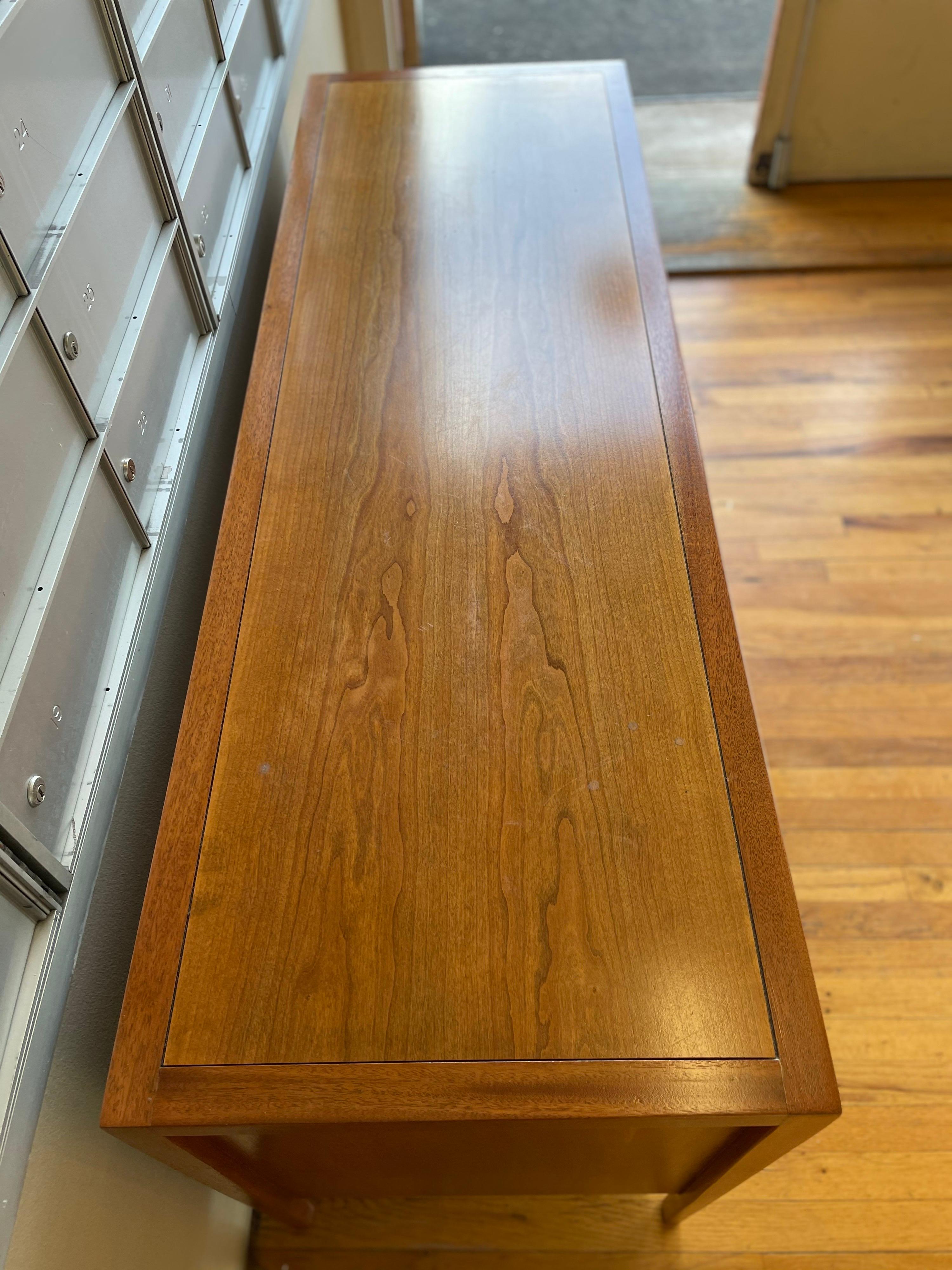 Brass Danish Modern 8-Drawer Dresser in Walnut and Mahogany by Drexel