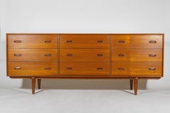 Danish Modern 9 Drawer Dressers in Teak with Oak Interiors 1960s, Pair