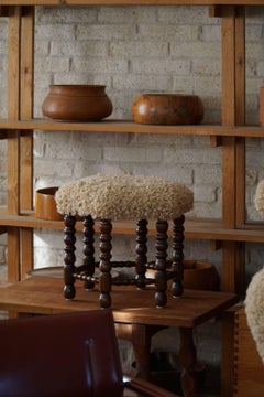 Danish Modern, A Hexagon Stool, Reupholstered Seat in Lambswool, 1950s