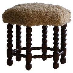 Danish Modern, A Hexagon Stool, Reupholstered Seat in Lambswool, 1950s