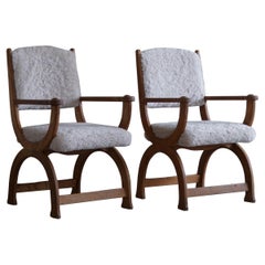 Danish Modern, A Pair of Armchairs in Oak 
Lambswool, Henning Kjærnulf, 1960s