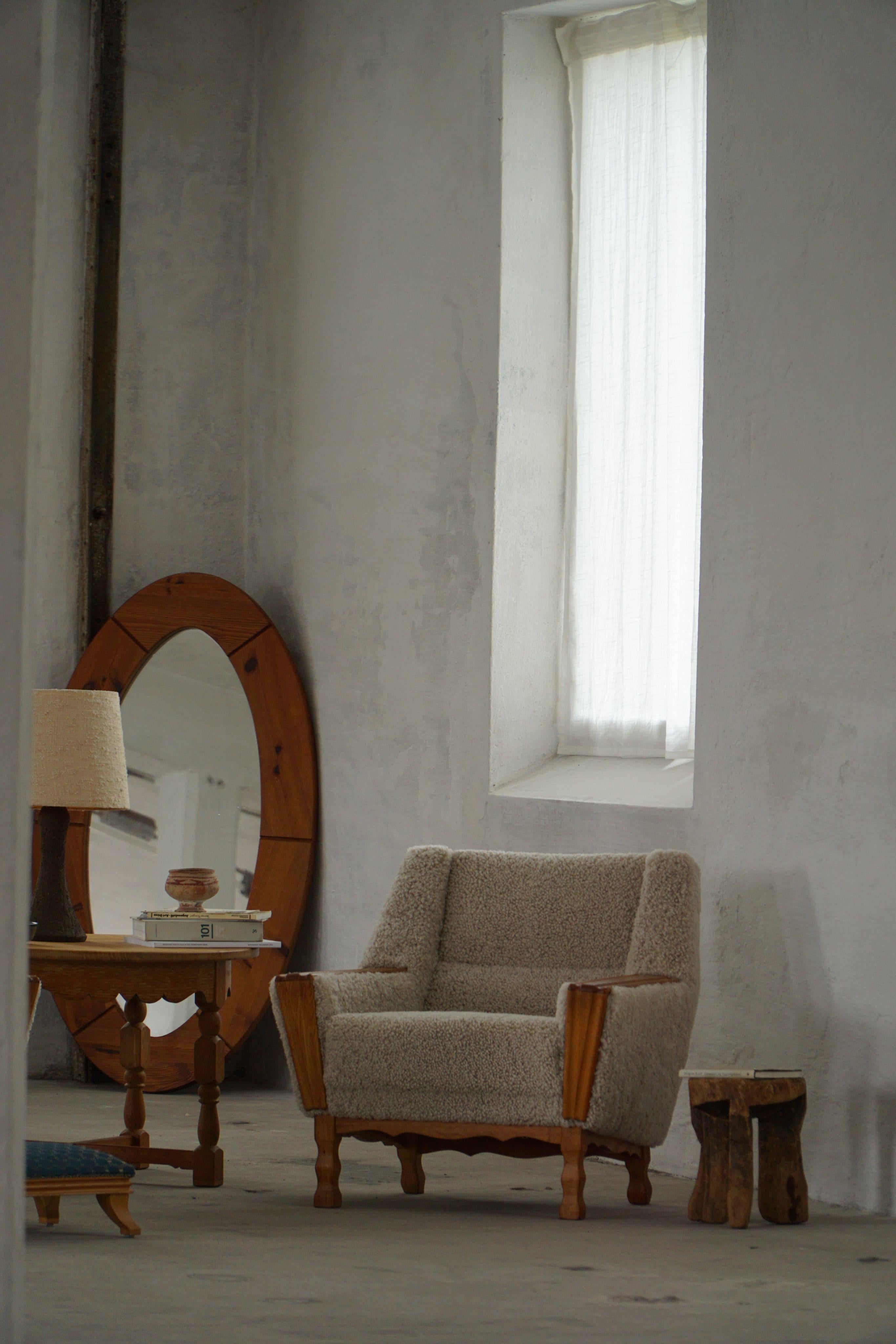 Danish Modern, A Pair of Easy Chairs in Oak & Lambswool, Henning Kjærnulf, 1960s For Sale 5