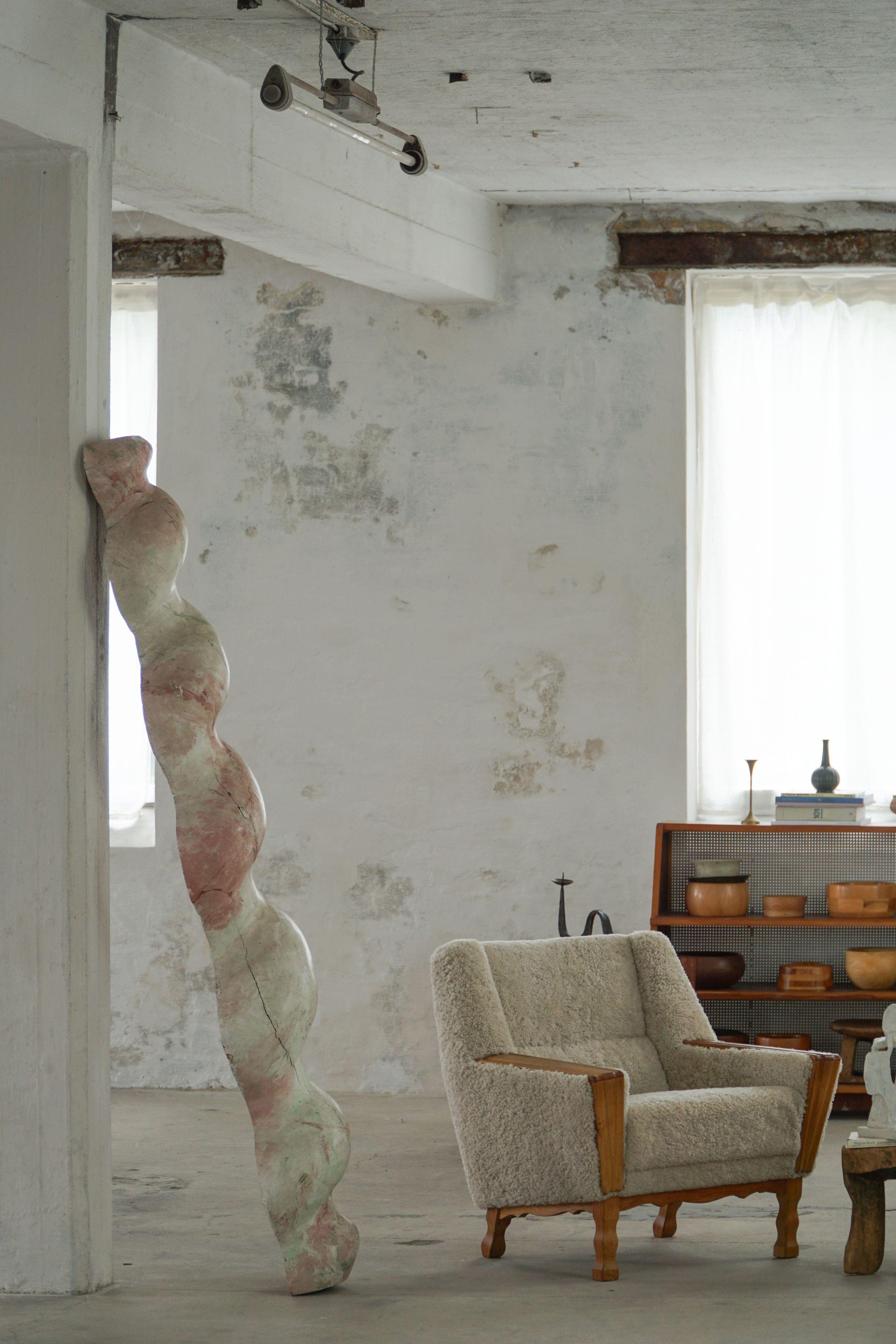 20th Century Danish Modern, A Pair of Easy Chairs in Oak & Lambswool, Henning Kjærnulf, 1960s For Sale