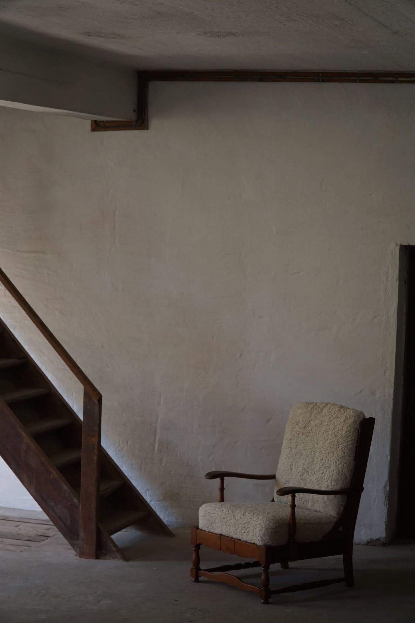 Modernismo danés, Pareja de sillones altos de roble y lana de cordero, años 50 en venta 8