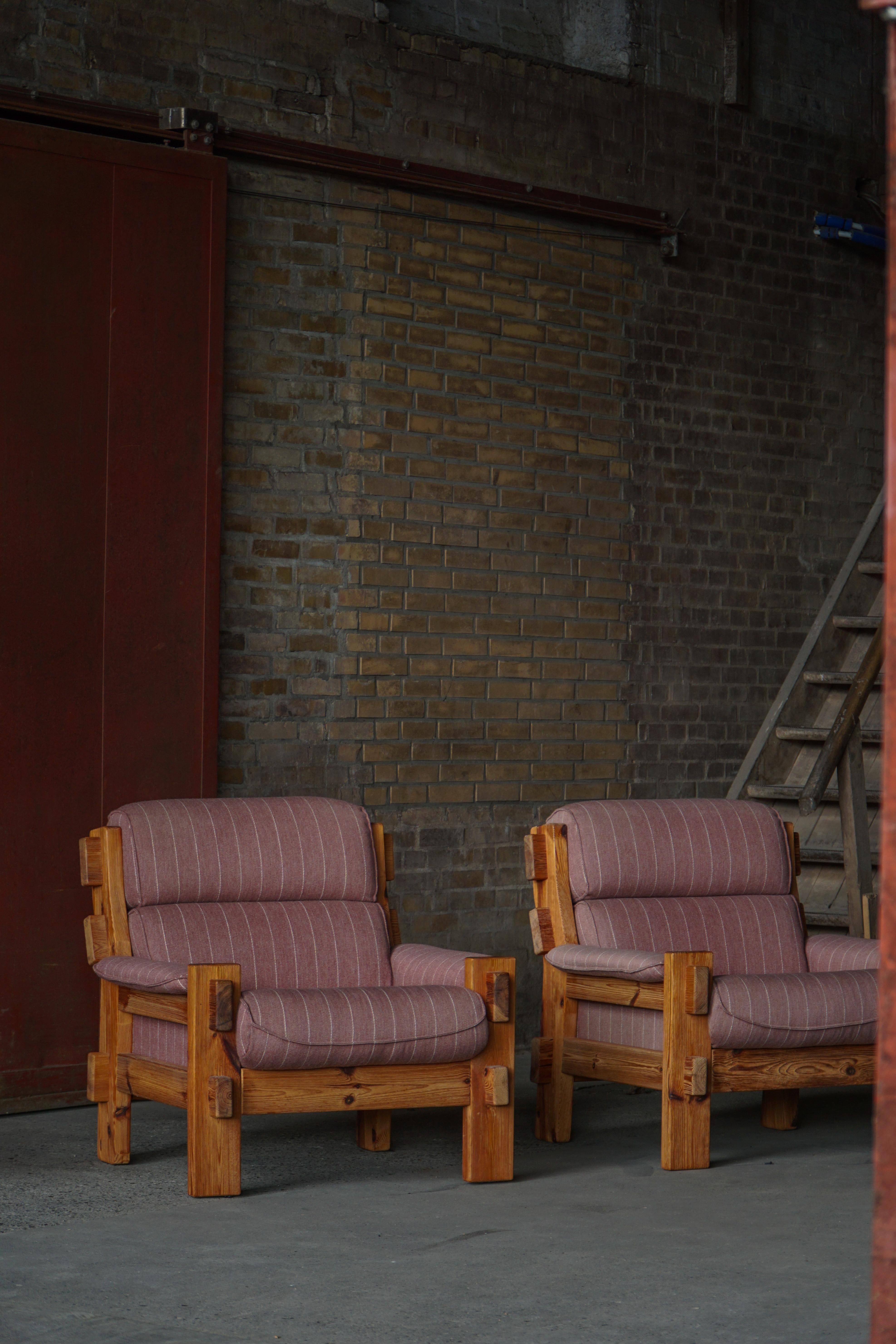 Danish Modern, A Pair of Lounge Chairs in Pine & Wool by Christian IV, 1970s For Sale 1