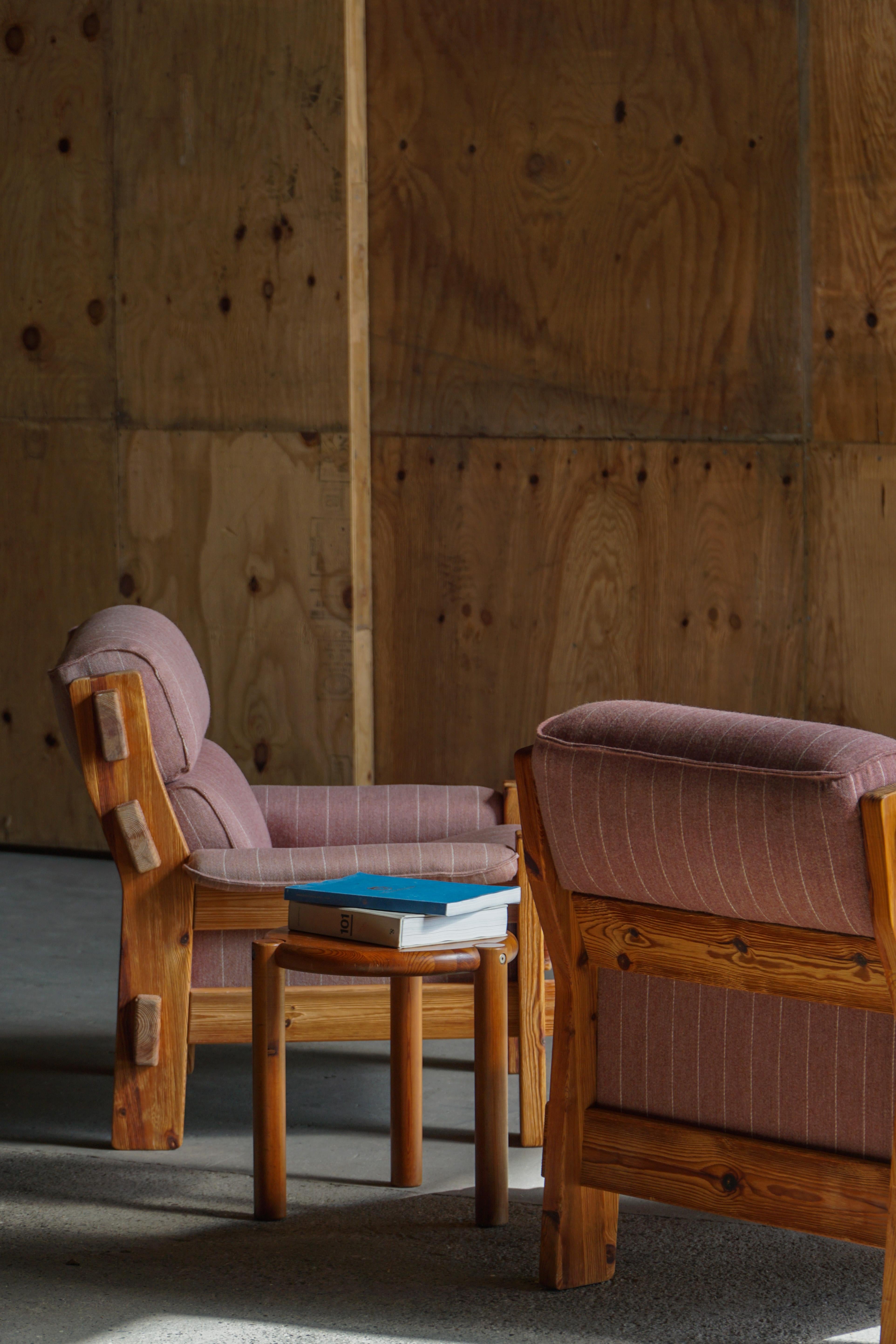 Danish Modern, A Pair of Lounge Chairs in Pine & Wool by Christian IV, 1970s For Sale 3