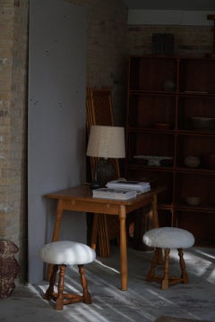 Danish Modern, A Pair of Tripod Stools, Reupholstered Seats in Lambswool, 1950s