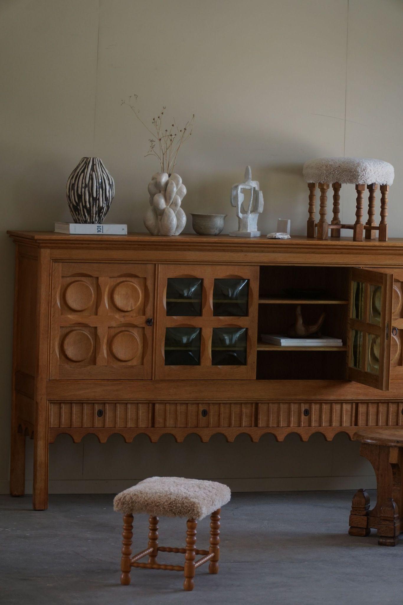 Danish Modern, A Rectangular Stool in Oak, Reupholstered Seat in Lambswool, 1950 5