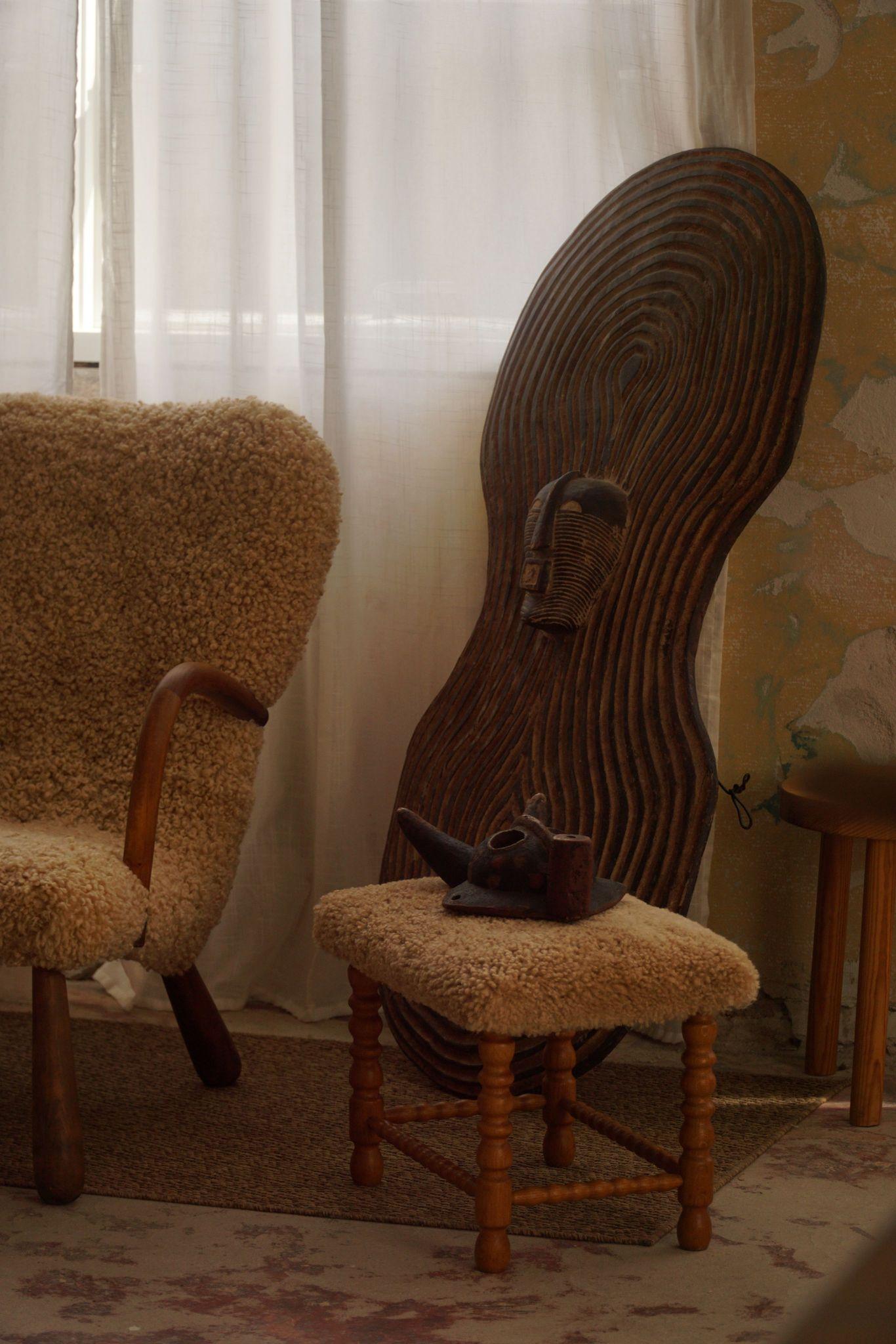 Danish Modern, A Rectangular Stool in Oak, Reupholstered Seat in Lambswool, 1950 1
