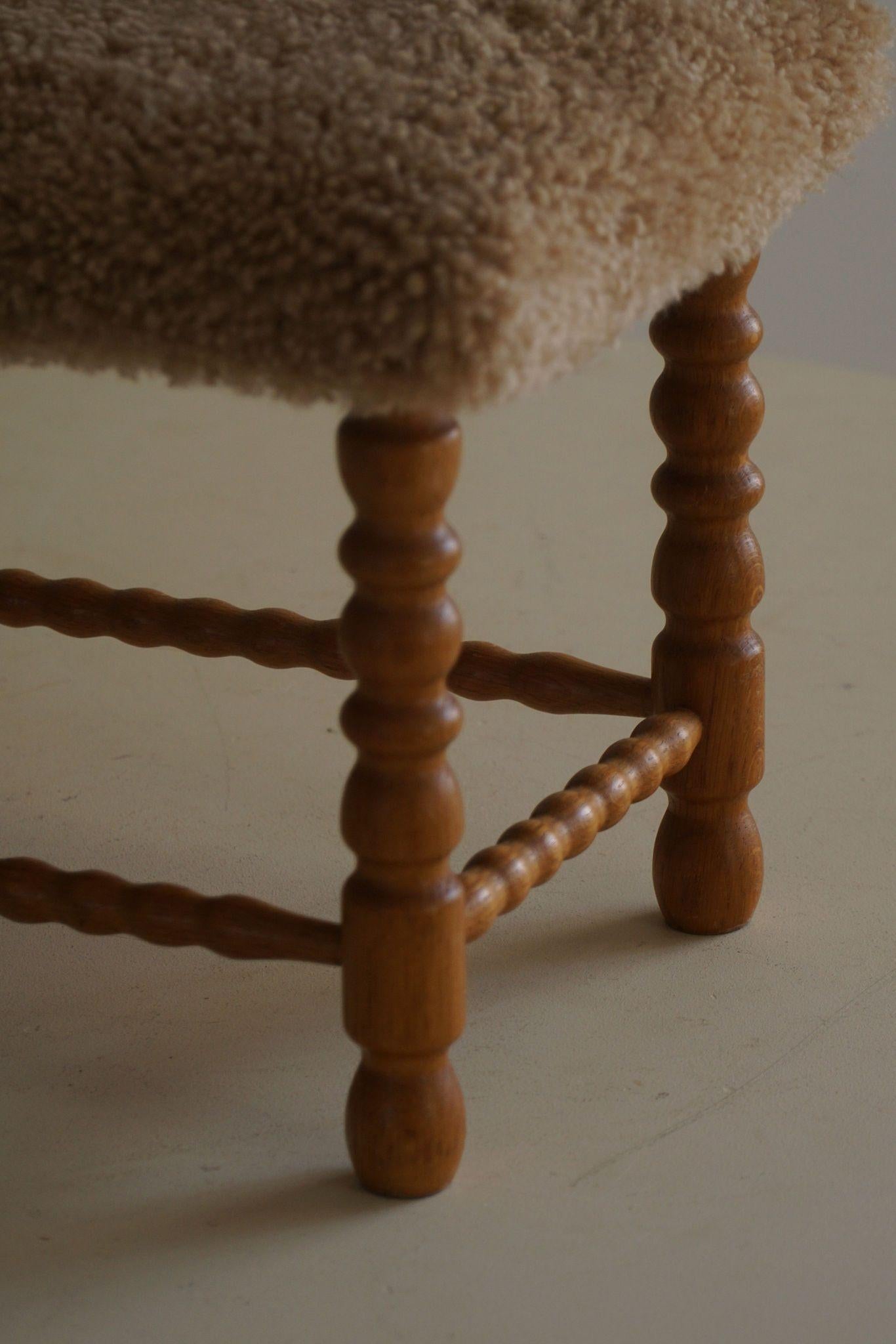Danish Modern, A Rectangular Stool in Oak, Reupholstered Seat in Lambswool, 1950 2