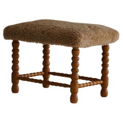Danish Modern, A Rectangular Stool in Oak, Reupholstered Seat in Lambswool, 1950