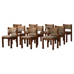 Danish Modern, A Set of 10 Brutalist Dining Chairs in Pine & Lambswool, 1970s