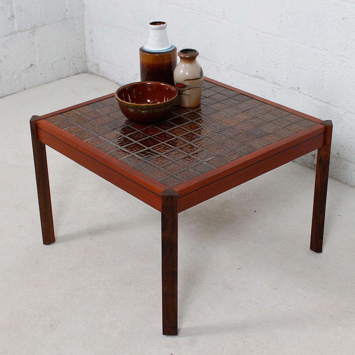 Wood Danish Modern Accent Table with Tile Top For Sale