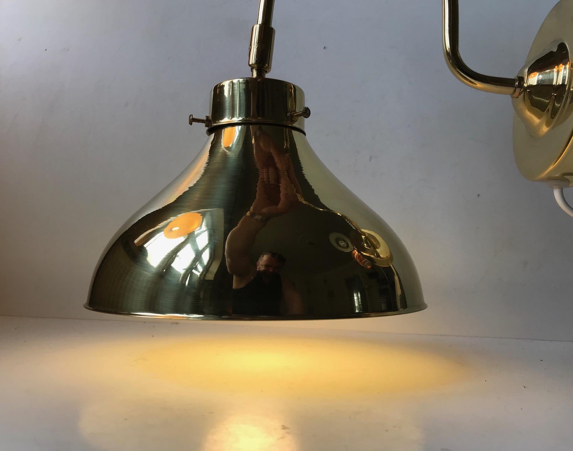 Scandinavian Modern Danish Modern Adjustable Brass Wall Light by Abo Metalkunst, 1970s For Sale