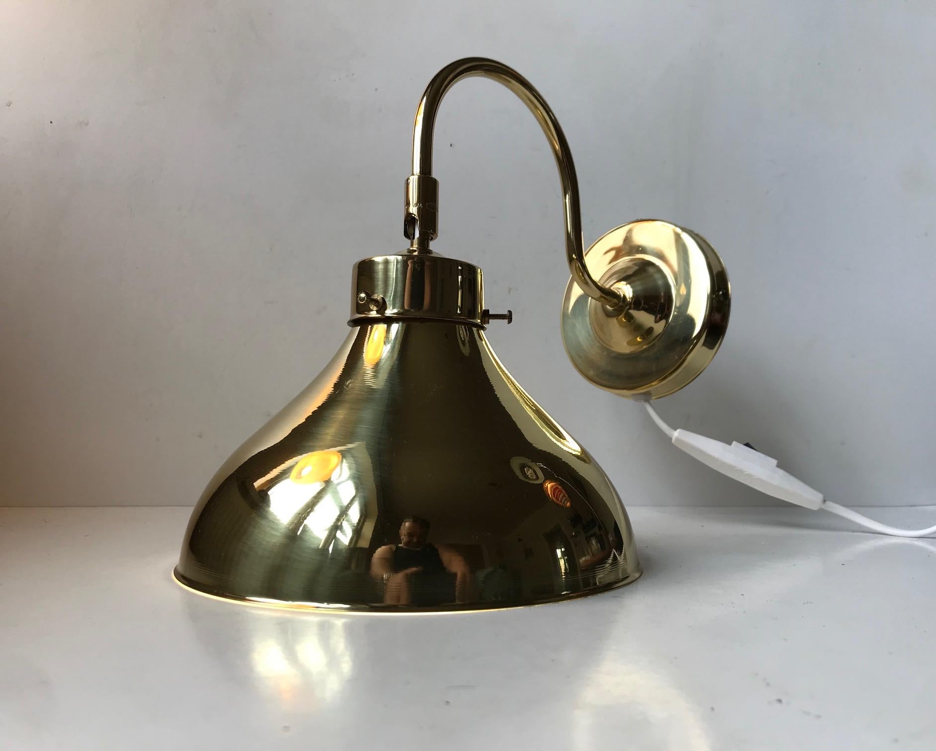 Late 20th Century Danish Modern Adjustable Brass Wall Light by Abo Metalkunst, 1970s For Sale