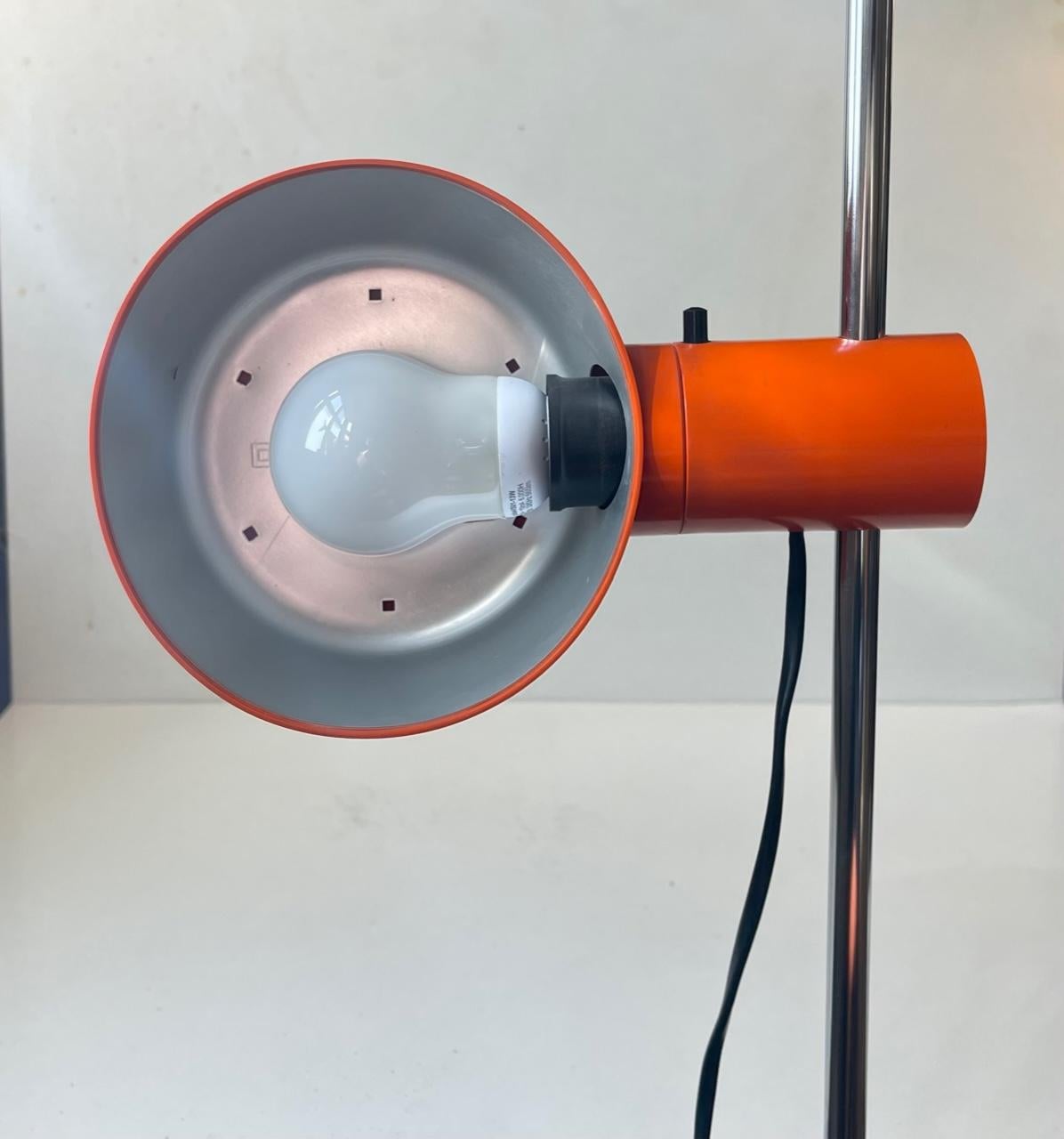 Steel Danish Modern Adjustable Orange Floor Lamp by Svend Middelboe, 1970s