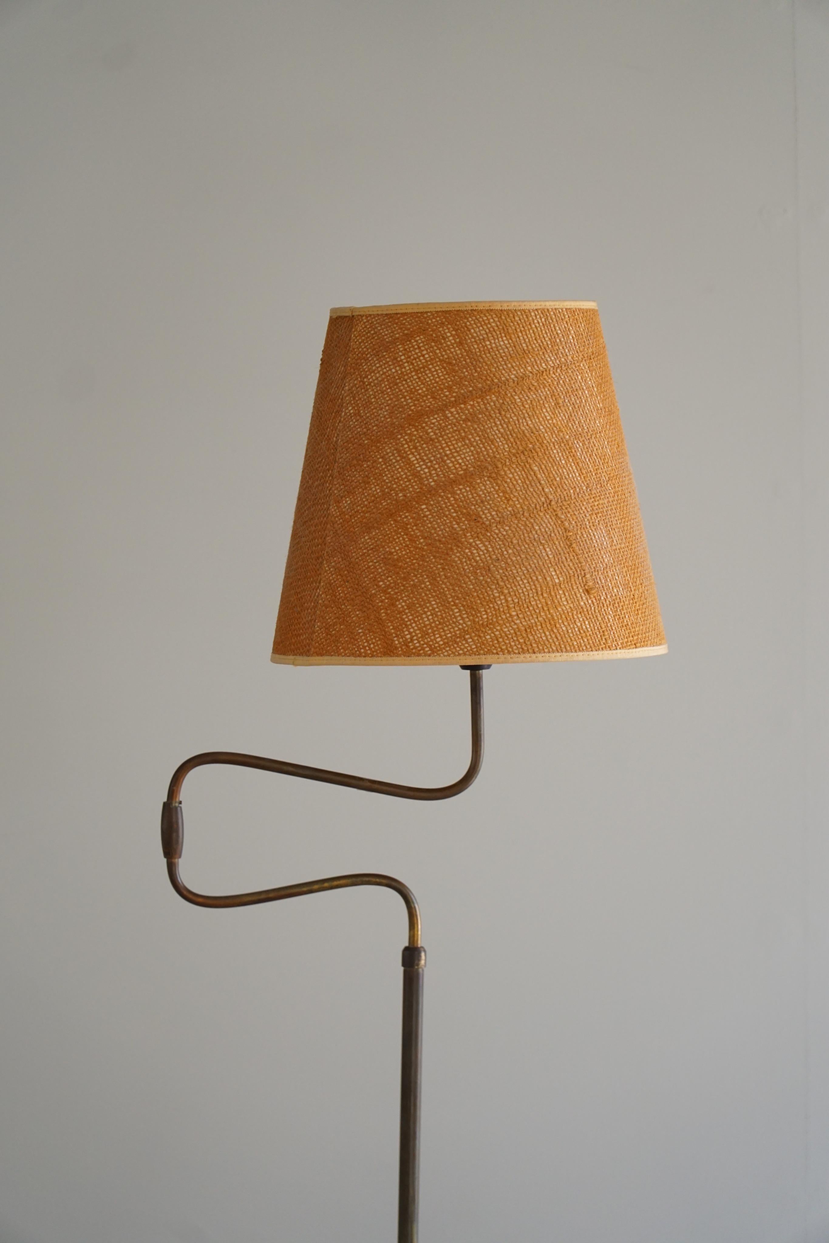 Danish Modern, Adjustable Swing Arm Floor Lamp in Brass, Midcentury, 1950s 5