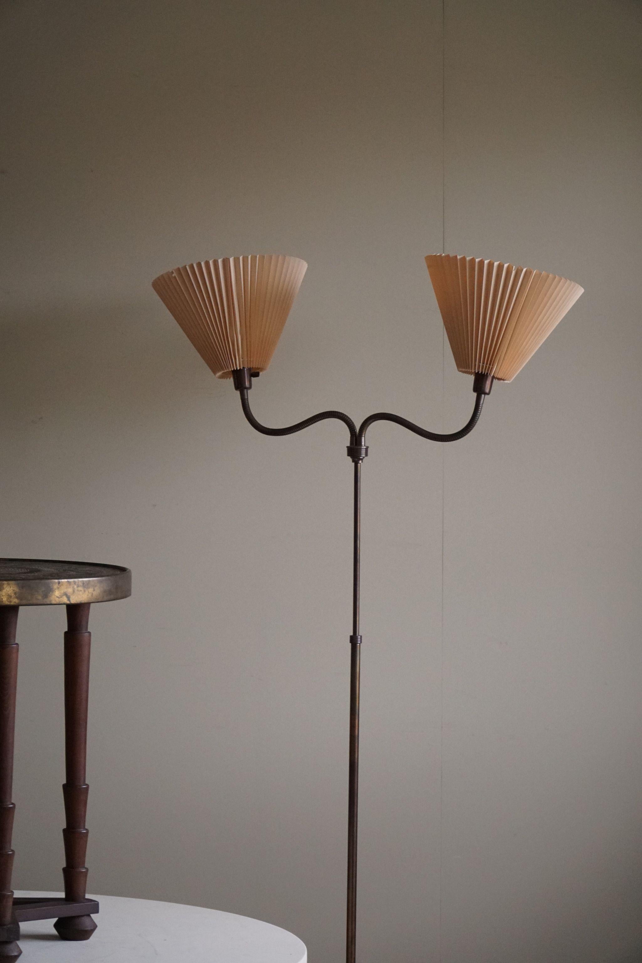 Danish Modern, Adjustable Swing Arm Floor Lamp in Brass, Mid Century, 1950s For Sale 5