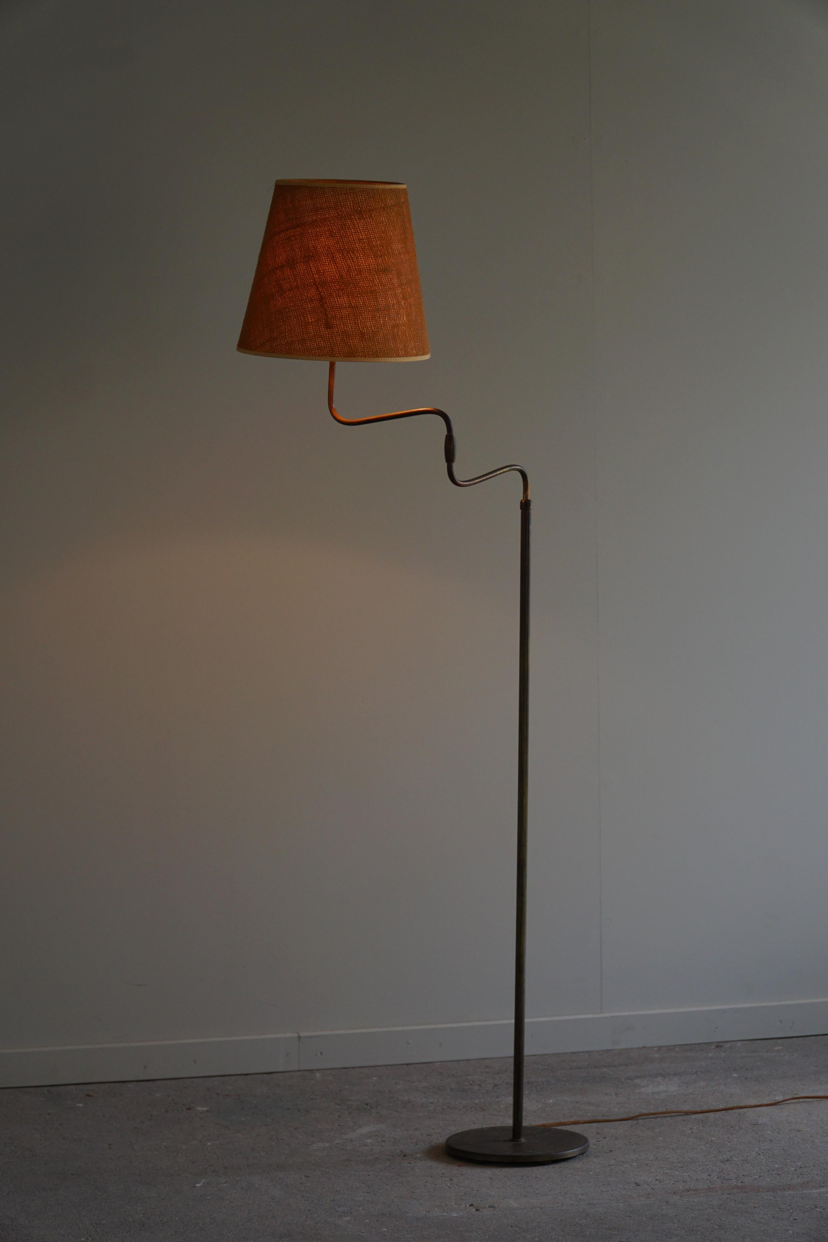 Danish Modern, Adjustable Swing Arm Floor Lamp in Brass, Midcentury, 1950s 7