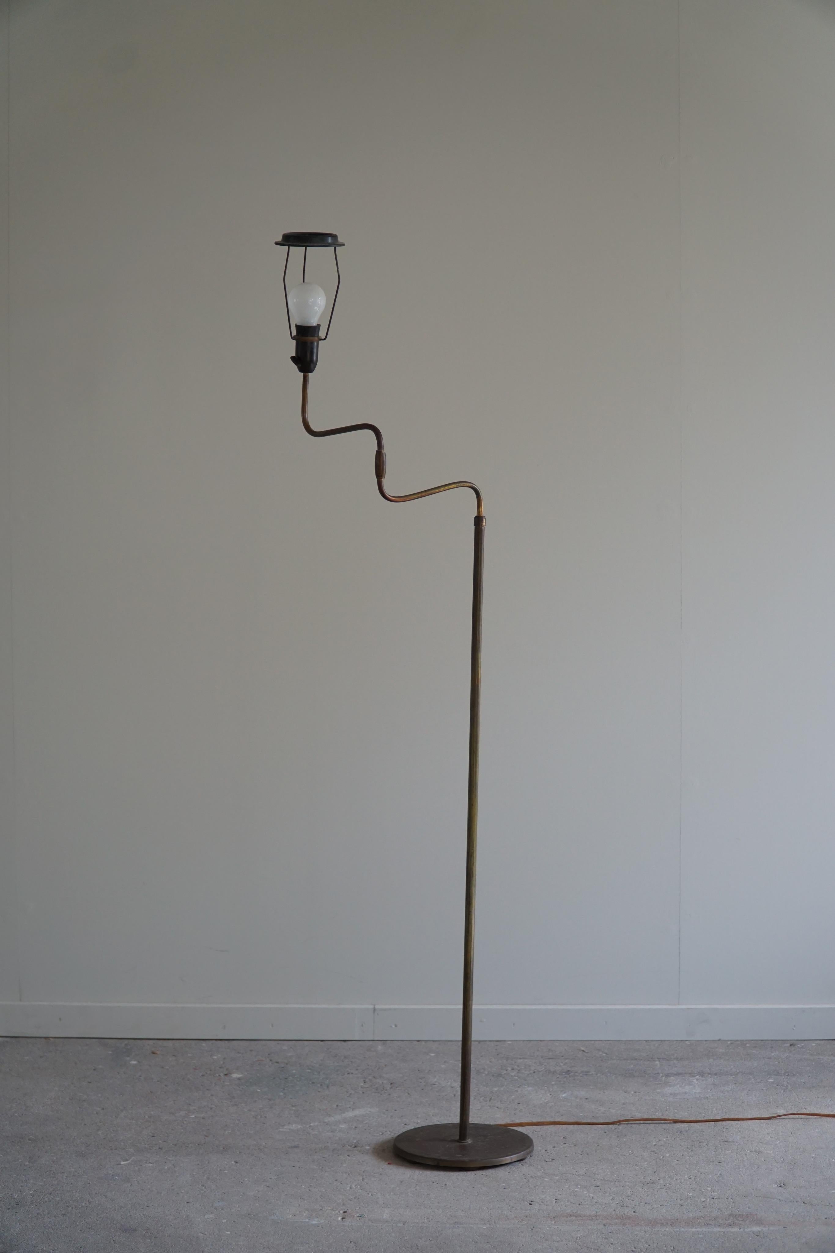 Danish Modern, Adjustable Swing Arm Floor Lamp in Brass, Midcentury, 1950s 8