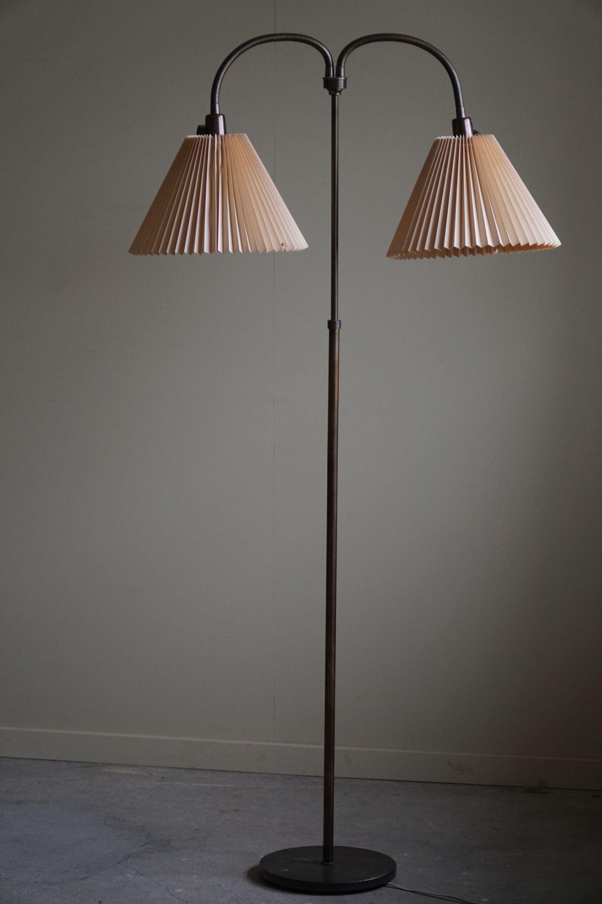 Danish Modern, Adjustable Swing Arm Floor Lamp in Brass, Mid Century, 1950s For Sale 9