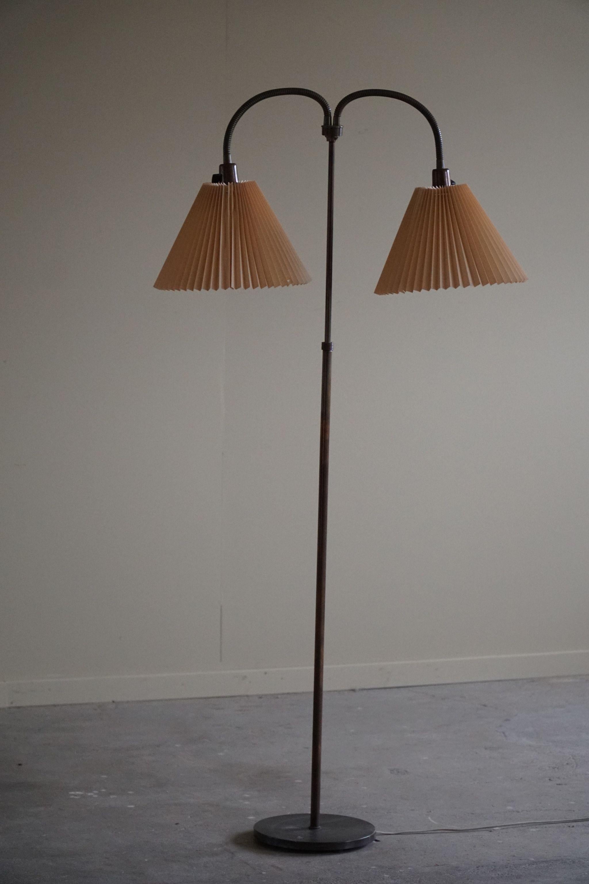 Danish Modern, Adjustable Swing Arm Floor Lamp in Brass, Mid Century, 1950s For Sale 10