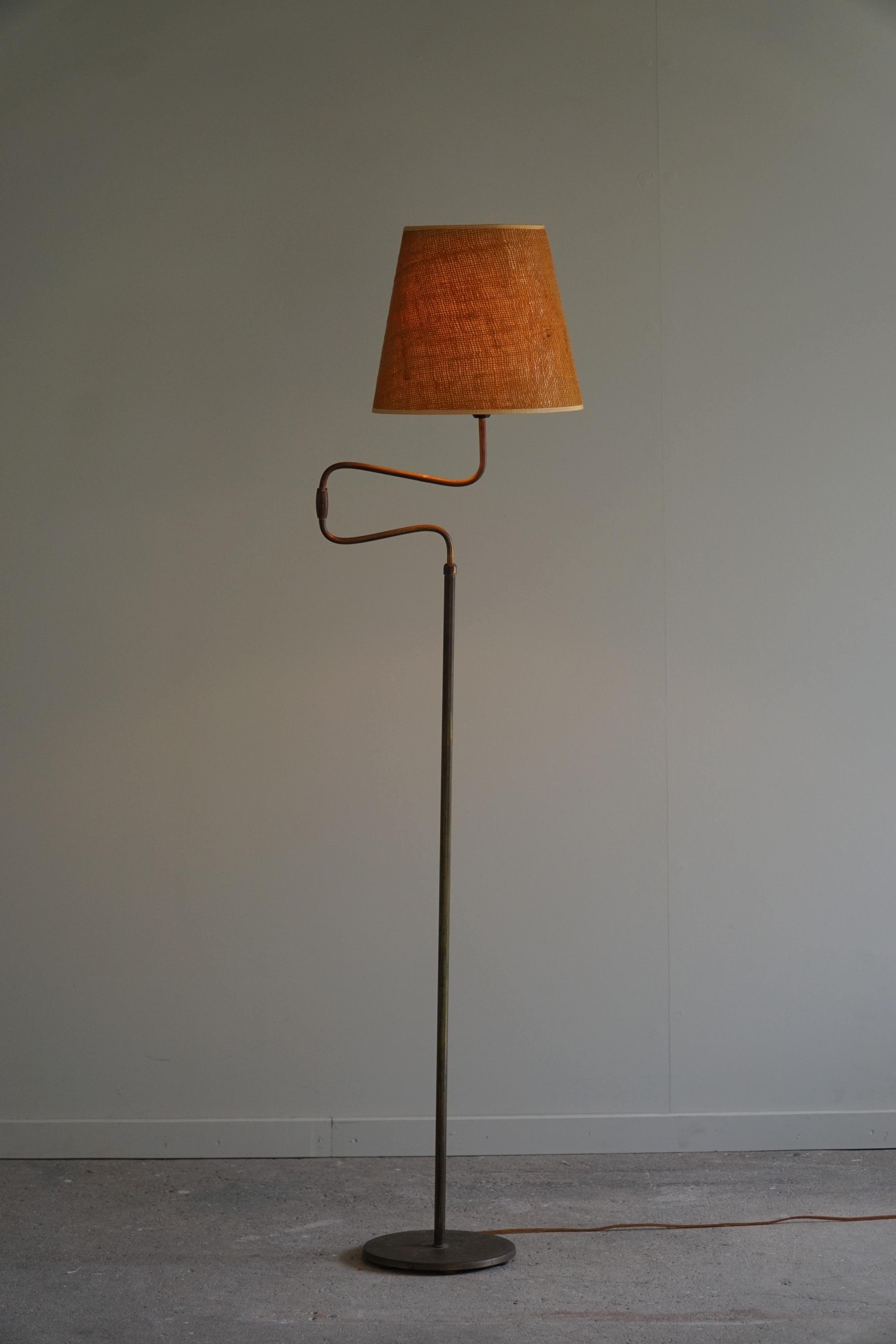 Danish Modern, Adjustable Swing Arm Floor Lamp in Brass, Midcentury, 1950s In Good Condition In Odense, DK