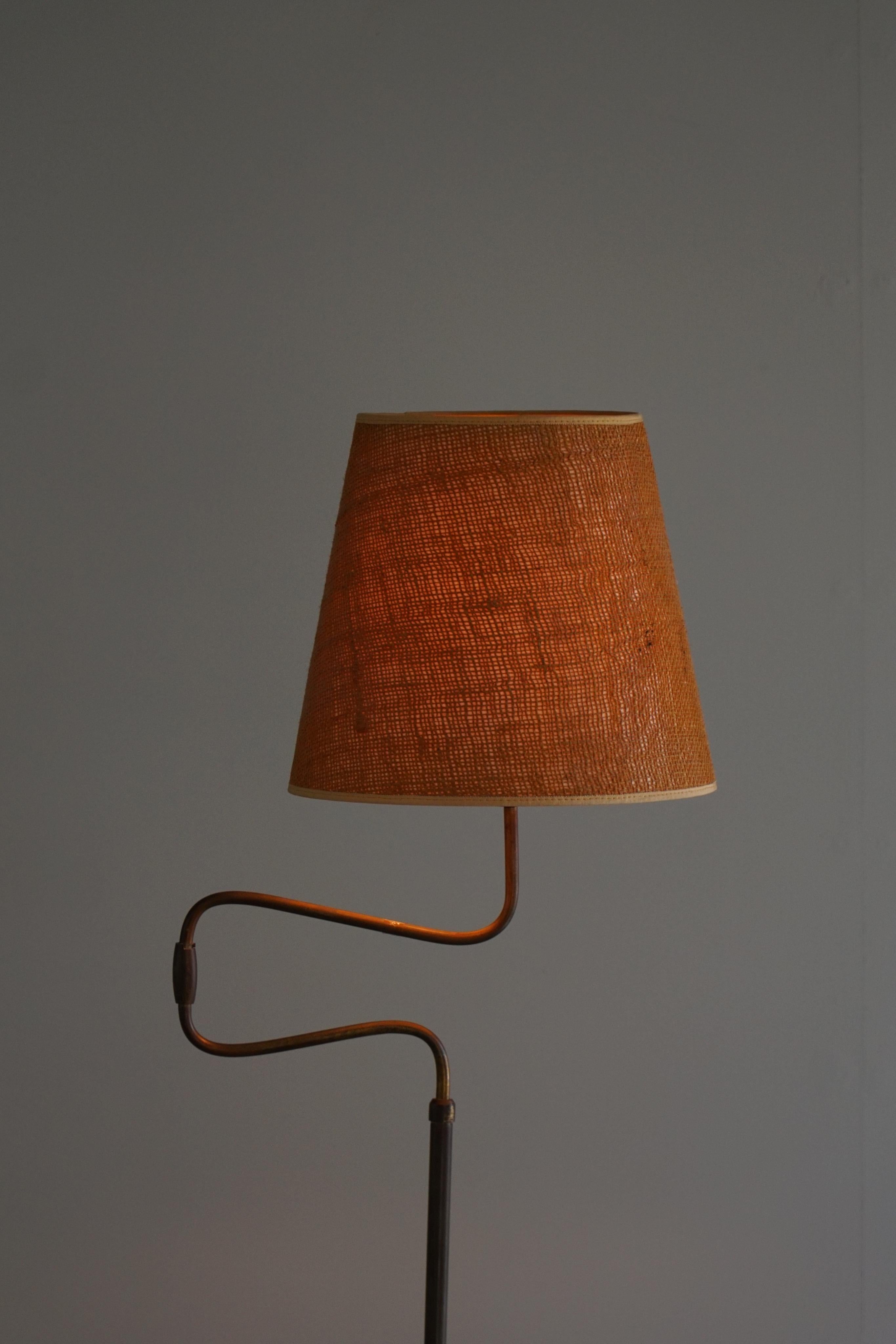 20th Century Danish Modern, Adjustable Swing Arm Floor Lamp in Brass, Midcentury, 1950s