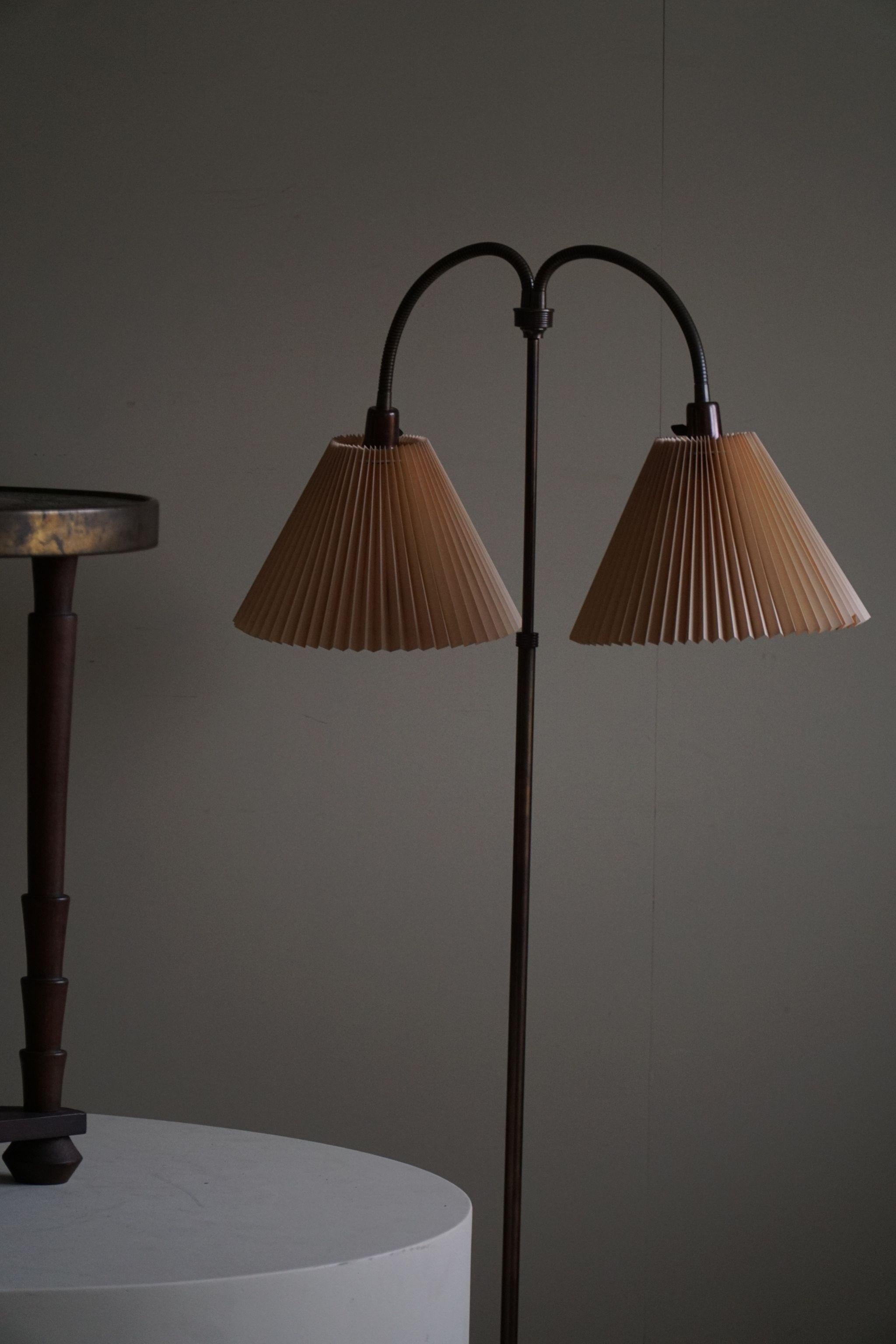 Danish Modern, Adjustable Swing Arm Floor Lamp in Brass, Mid Century, 1950s For Sale 2
