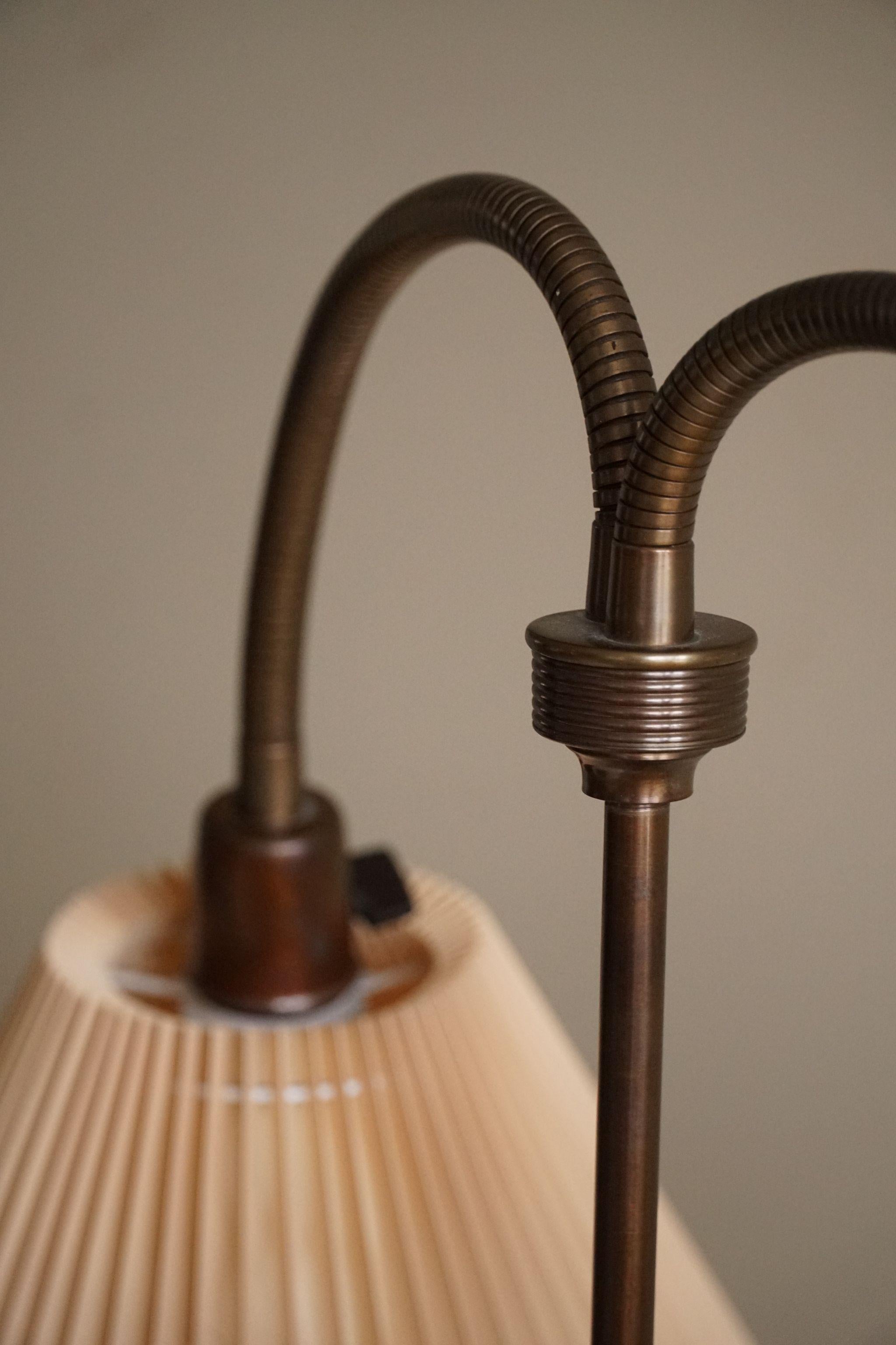 Danish Modern, Adjustable Swing Arm Floor Lamp in Brass, Mid Century, 1950s For Sale 4