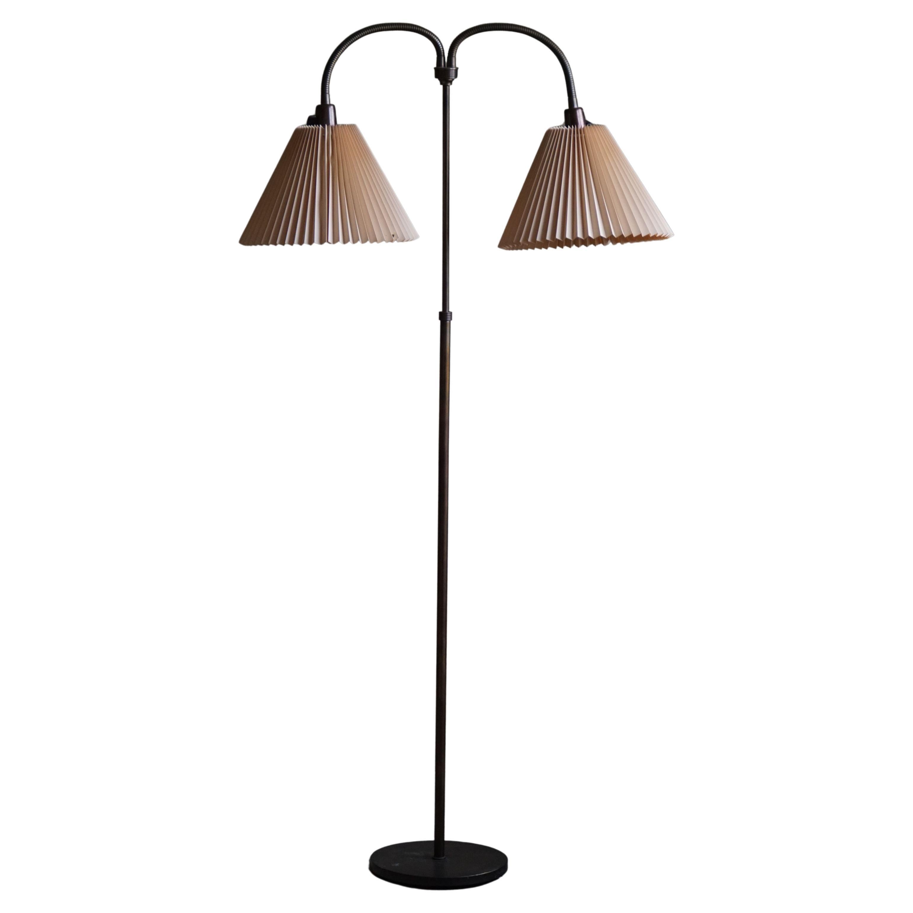 Danish Modern, Adjustable Swing Arm Floor Lamp in Brass, Mid Century, 1950s For Sale