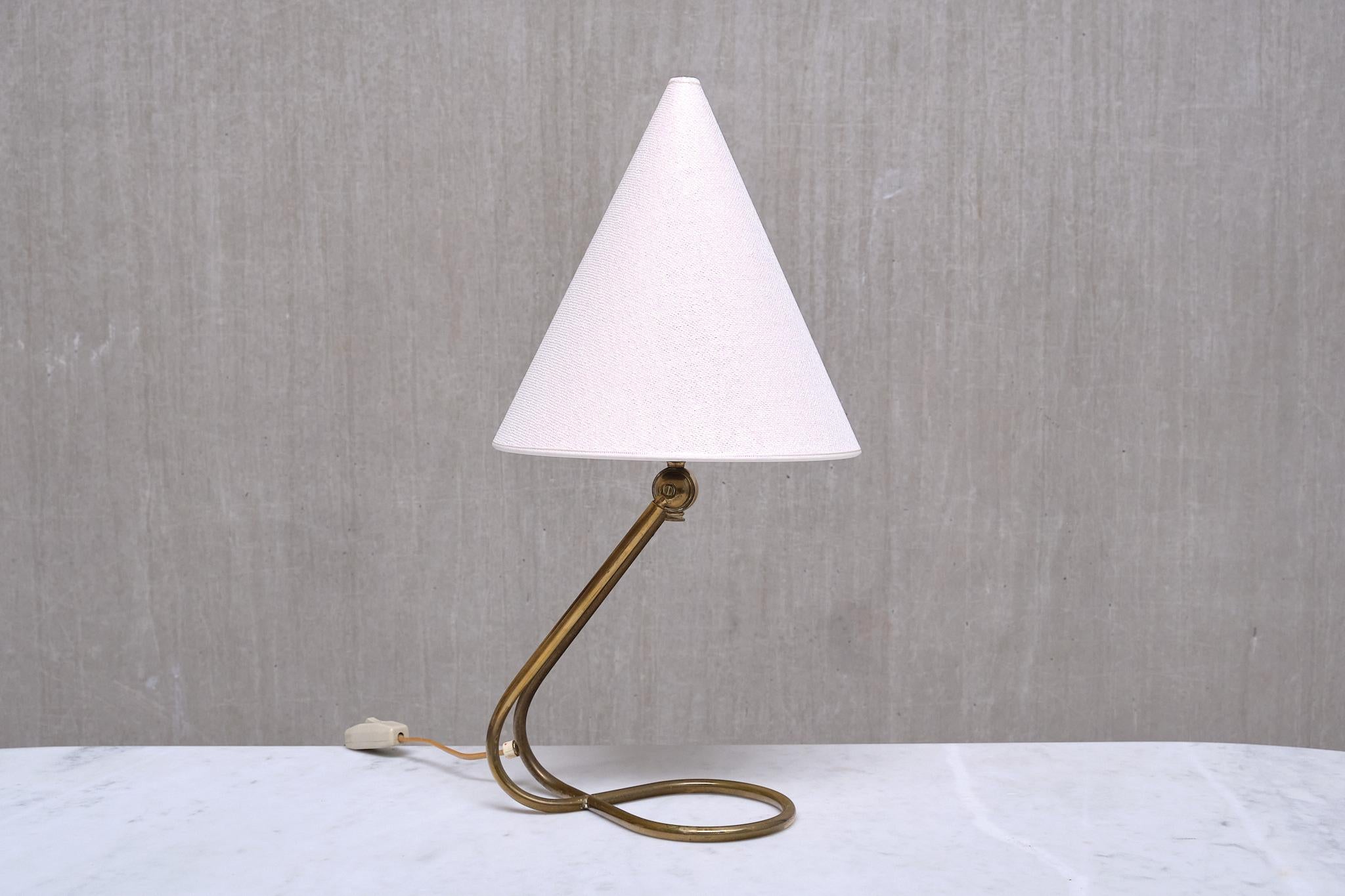 Danish Modern Adjustable Table / Desk Lamp with Brass Base and Cone Shade, 1950s For Sale 6