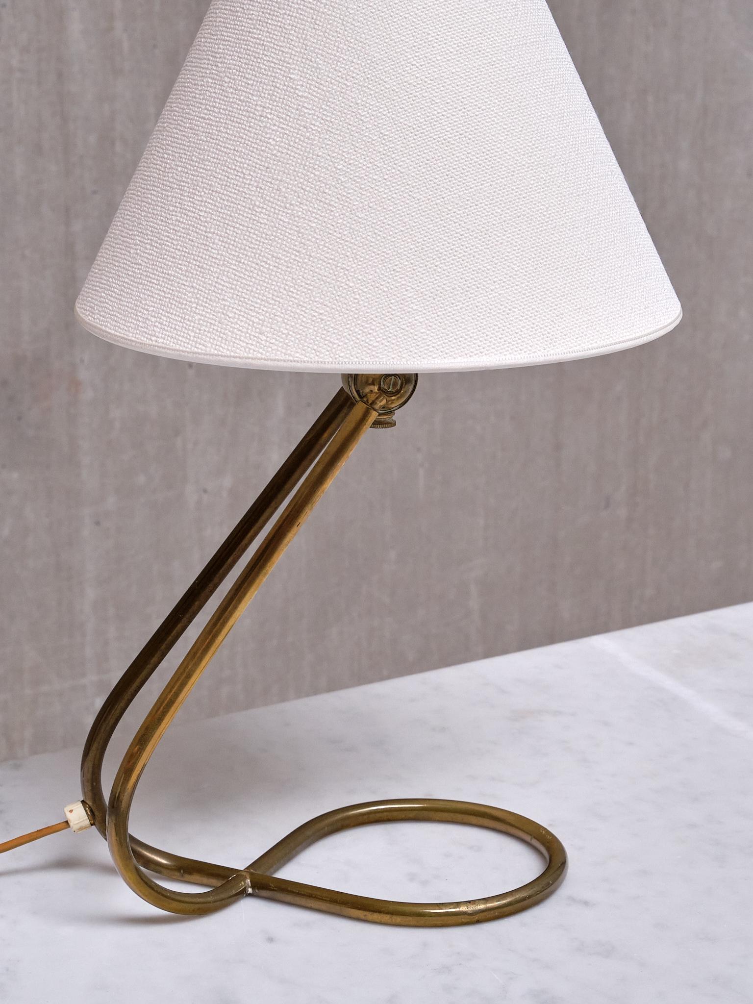 Danish Modern Adjustable Table / Desk Lamp with Brass Base and Cone Shade, 1950s For Sale 7