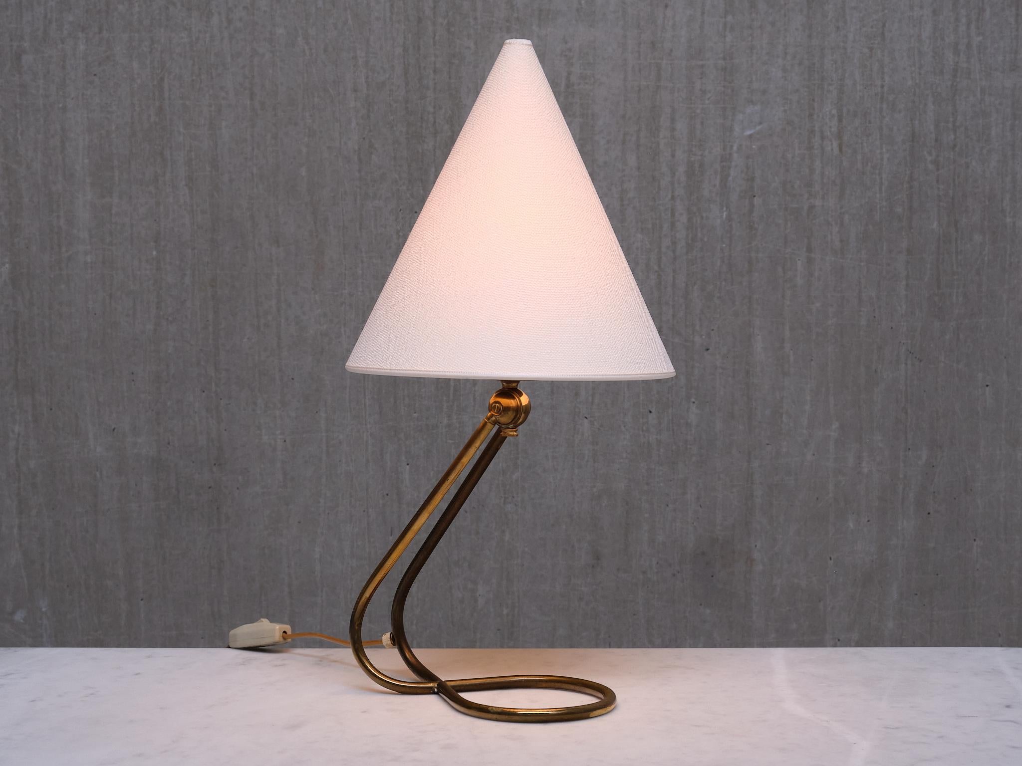 Danish Modern Adjustable Table / Desk Lamp with Brass Base and Cone Shade, 1950s For Sale 8