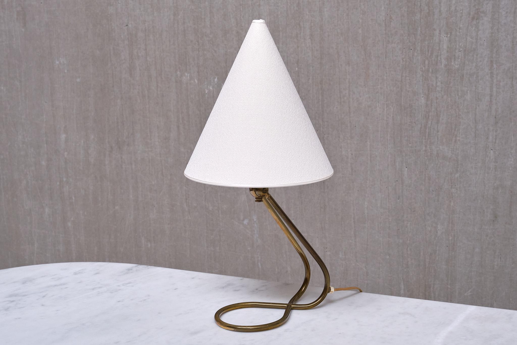 Danish Modern Adjustable Table / Desk Lamp with Brass Base and Cone Shade, 1950s For Sale 9