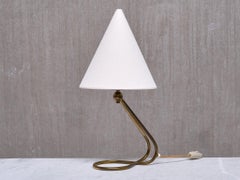 Danish Modern Adjustable Table / Desk Lamp with Brass Base and Cone Shade, 1950s