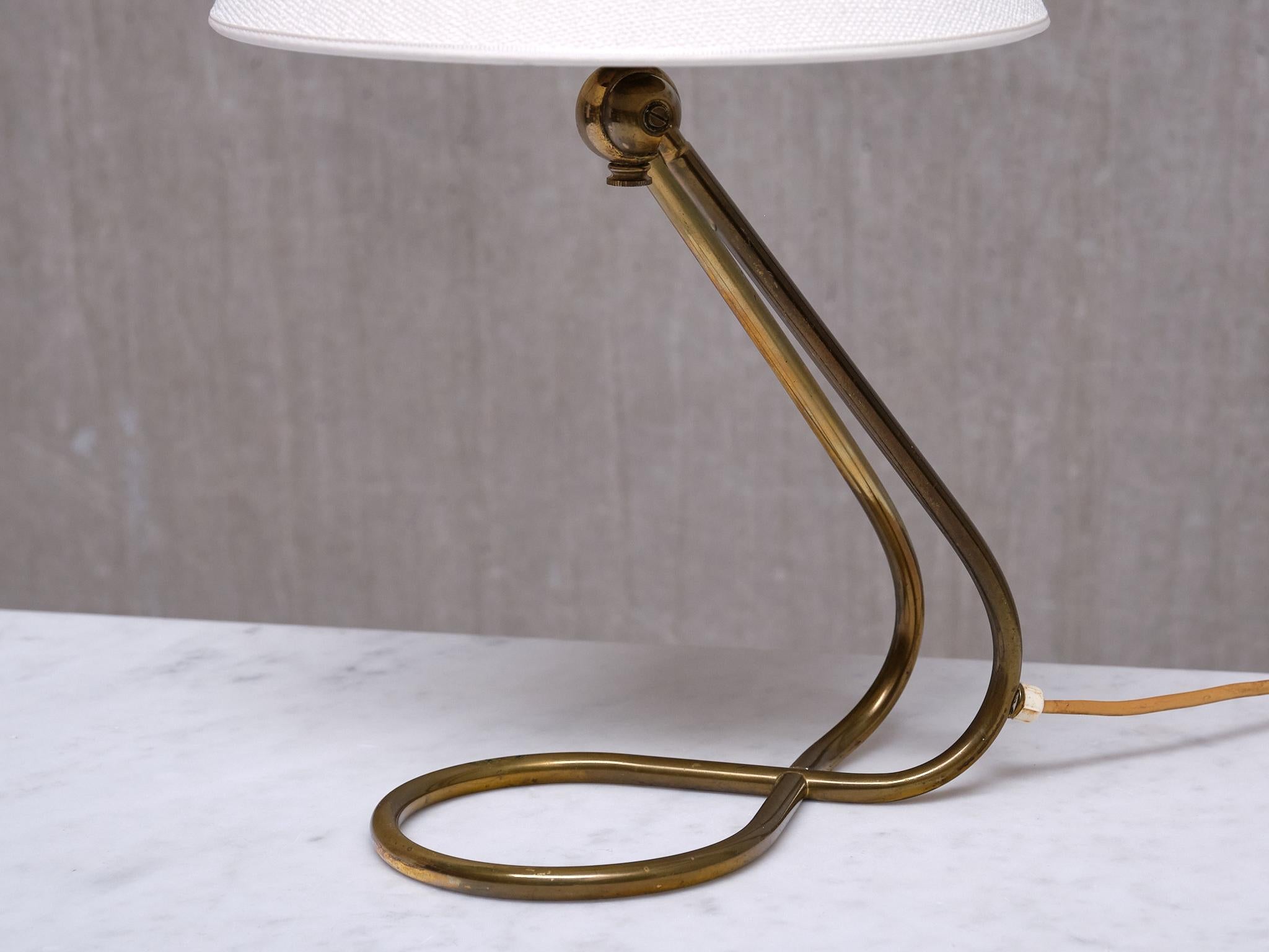 Scandinavian Modern Danish Modern Adjustable Table / Desk Lamp with Brass Base and Cone Shade, 1950s For Sale