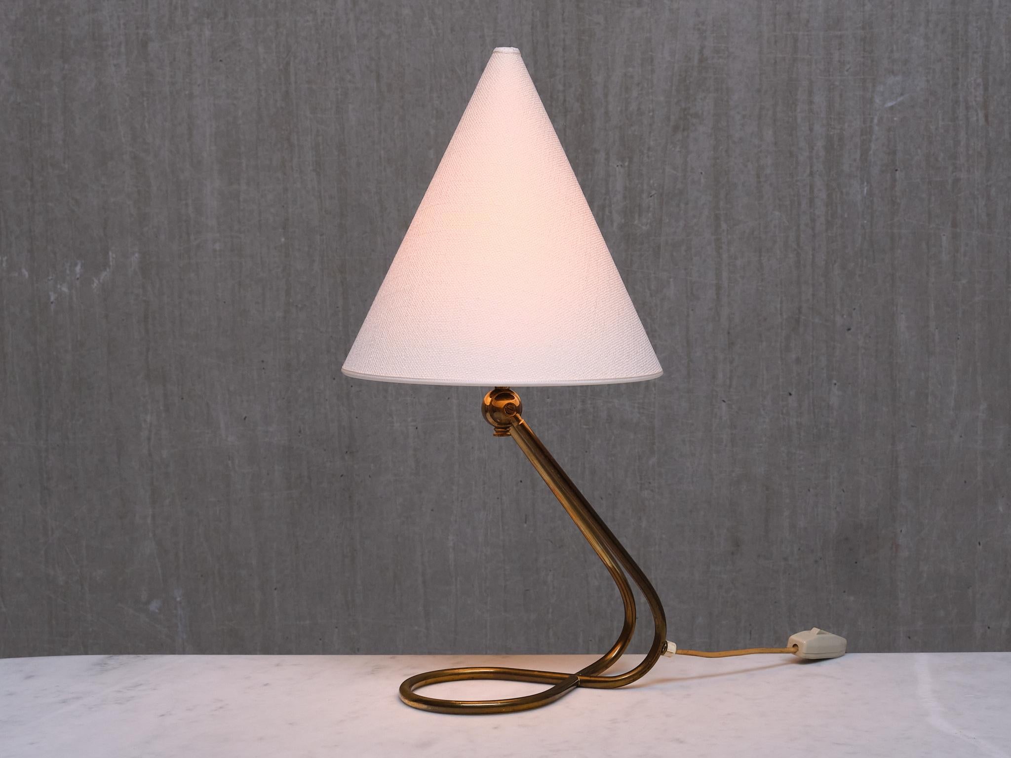 Danish Modern Adjustable Table / Desk Lamp with Brass Base and Cone Shade, 1950s In Good Condition For Sale In The Hague, NL