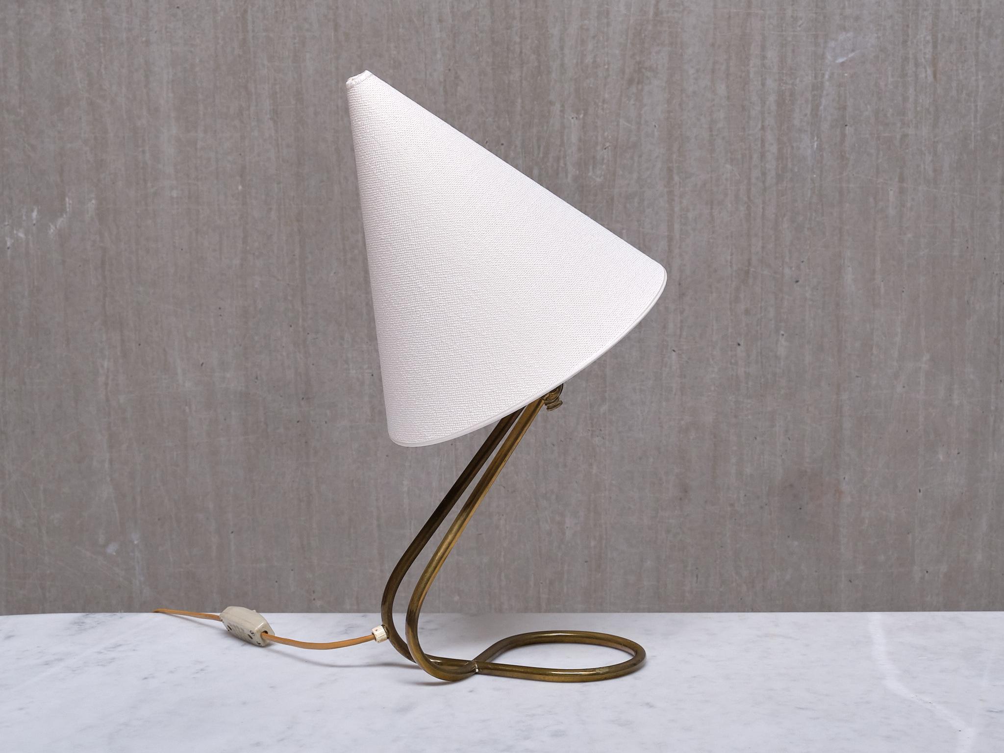Danish Modern Adjustable Table / Desk Lamp with Brass Base and Cone Shade, 1950s For Sale 1