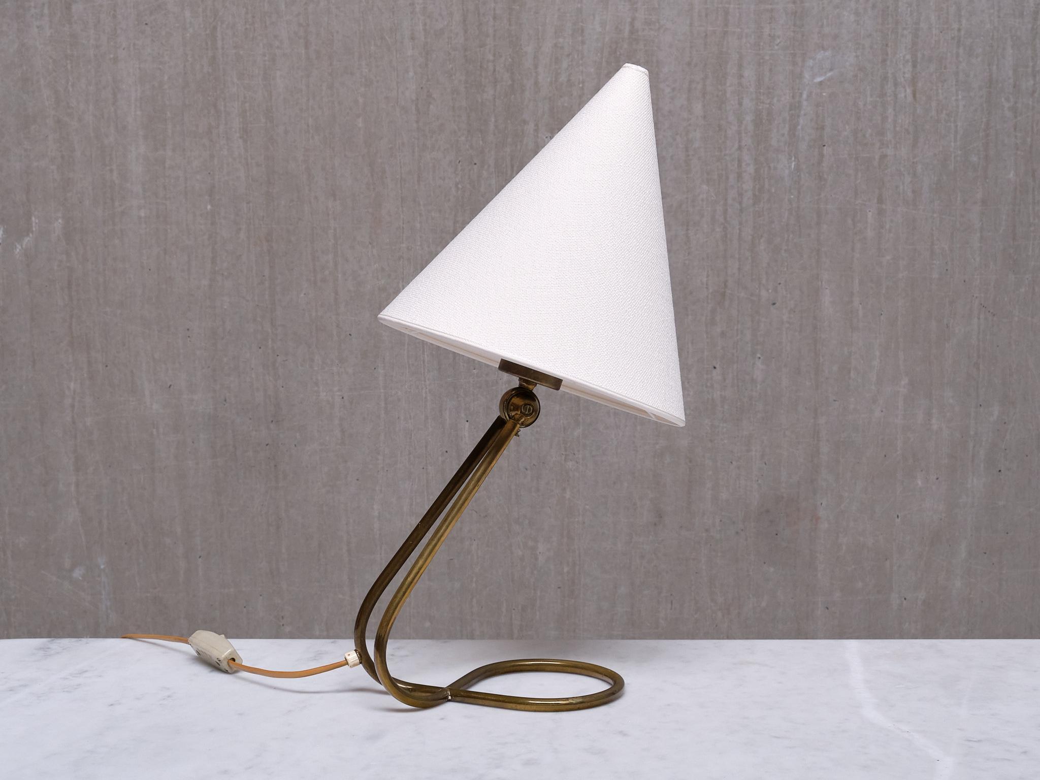 Danish Modern Adjustable Table / Desk Lamp with Brass Base and Cone Shade, 1950s For Sale 2