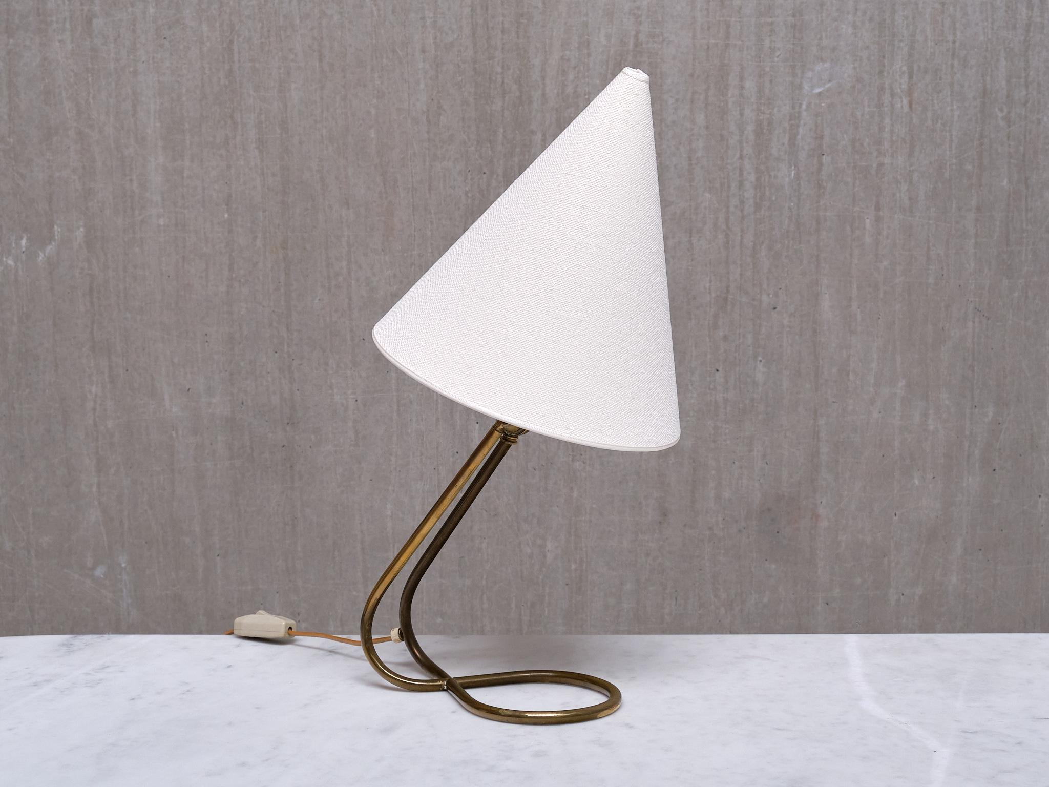 Danish Modern Adjustable Table / Desk Lamp with Brass Base and Cone Shade, 1950s For Sale 3
