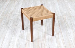 Expertly Restored - Danish Modern African Teak & Rush Chord Stool or Ottoman