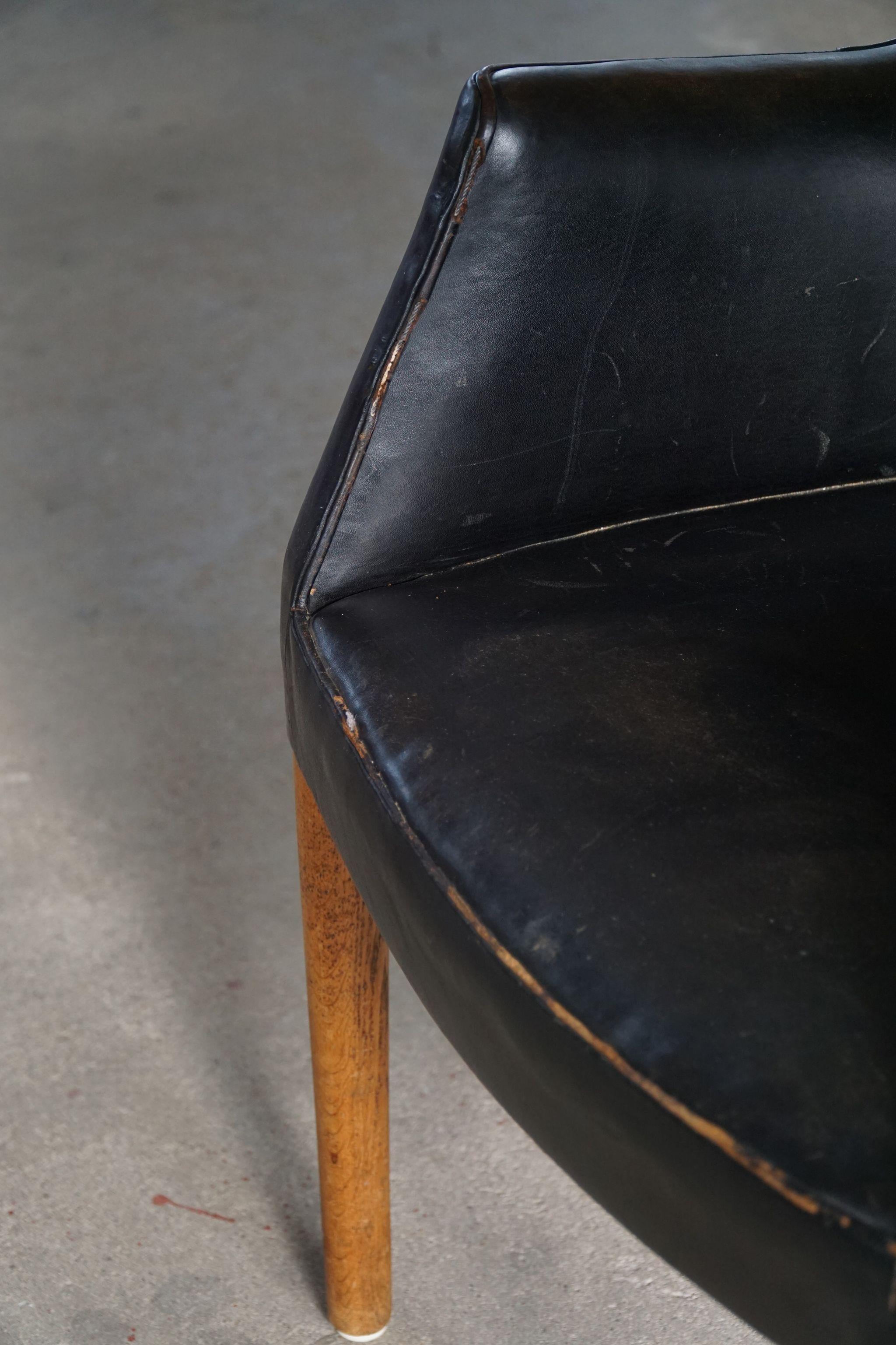 Danish Modern Armchair by Nanna Ditzel in Oak and Patinated Leather, 1950s For Sale 5